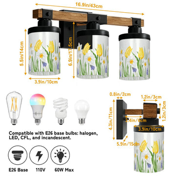Yellow Tulip and Daffodil Three-Light Vanity Fixture