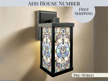 Porch Wall Light Personalized With House Number Stained Glass Wall Sconce Outdoor Lighting Fixture Custom Address Number Lamp Garage Sconce