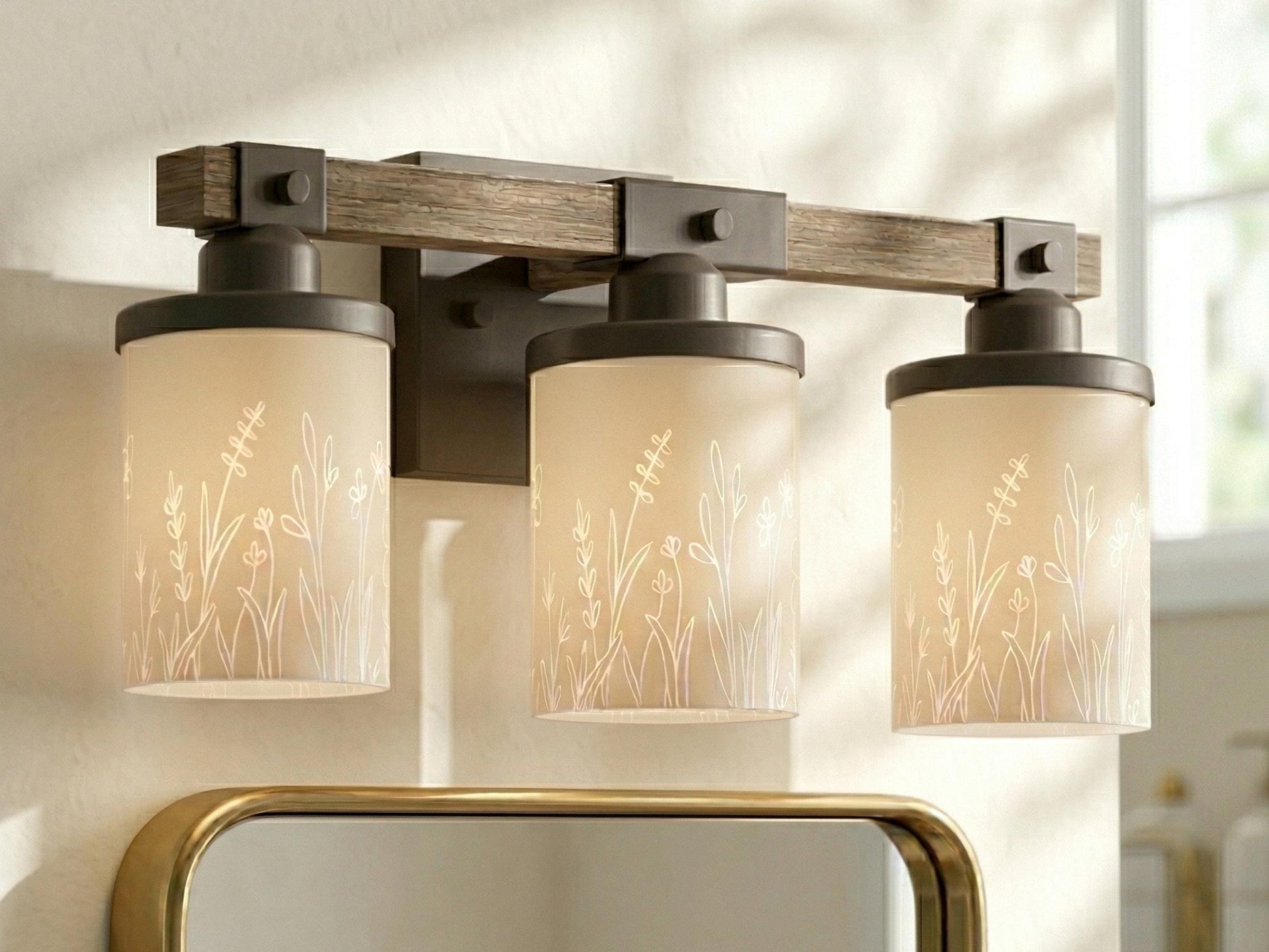 Vanity Light Fixture 3-Light Wildflower Floral Farmhouse Luxury Bathroom Lighting Flowers Metal and Glass Restroom Light Over Sink Decor