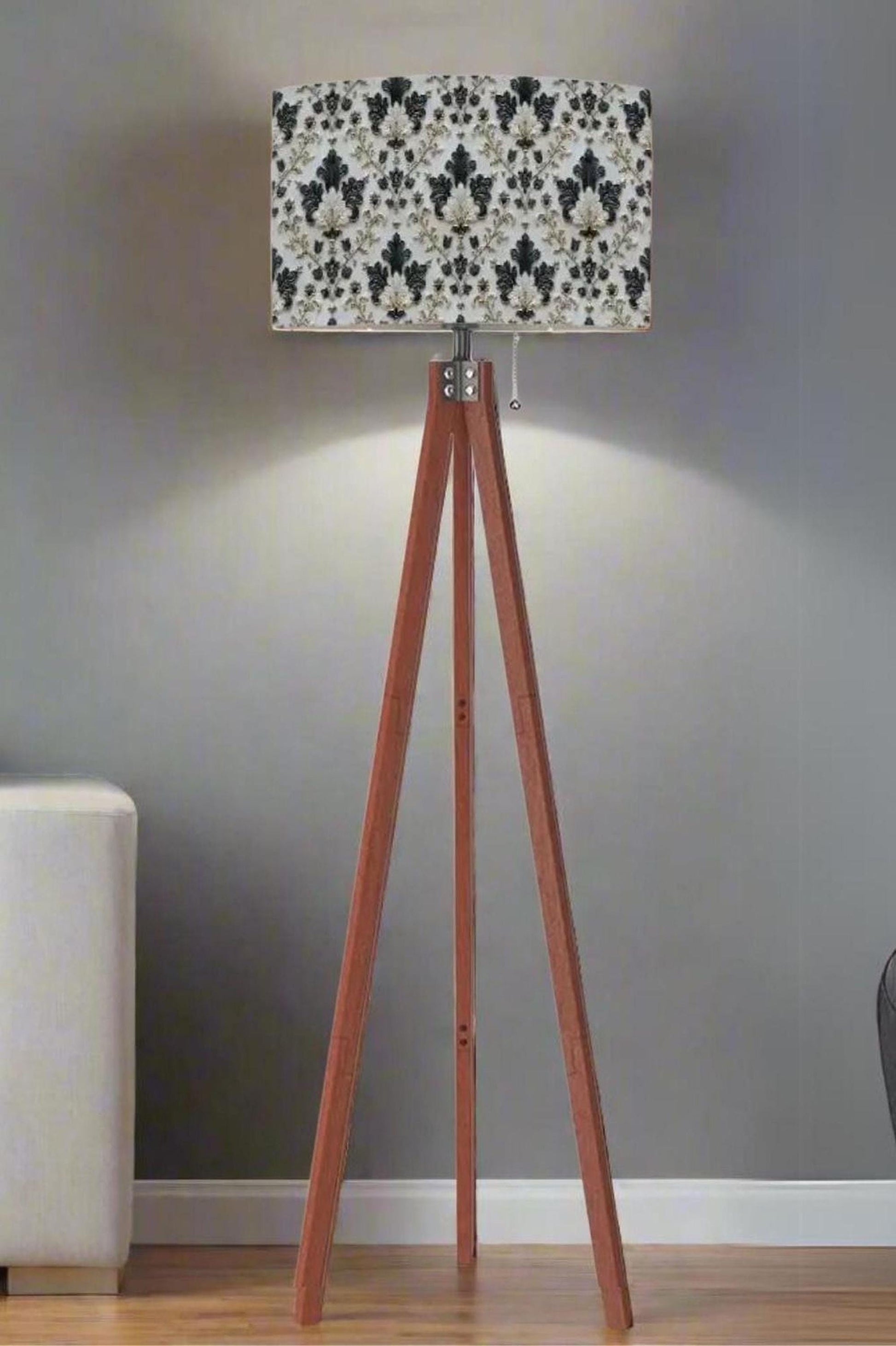 Floor Lamp Tripod Solid Wood Tall Lamp Gold and Green Ornate Floral Mid Century Shade Living Room Lighting for Bedroom Home Decor Dining