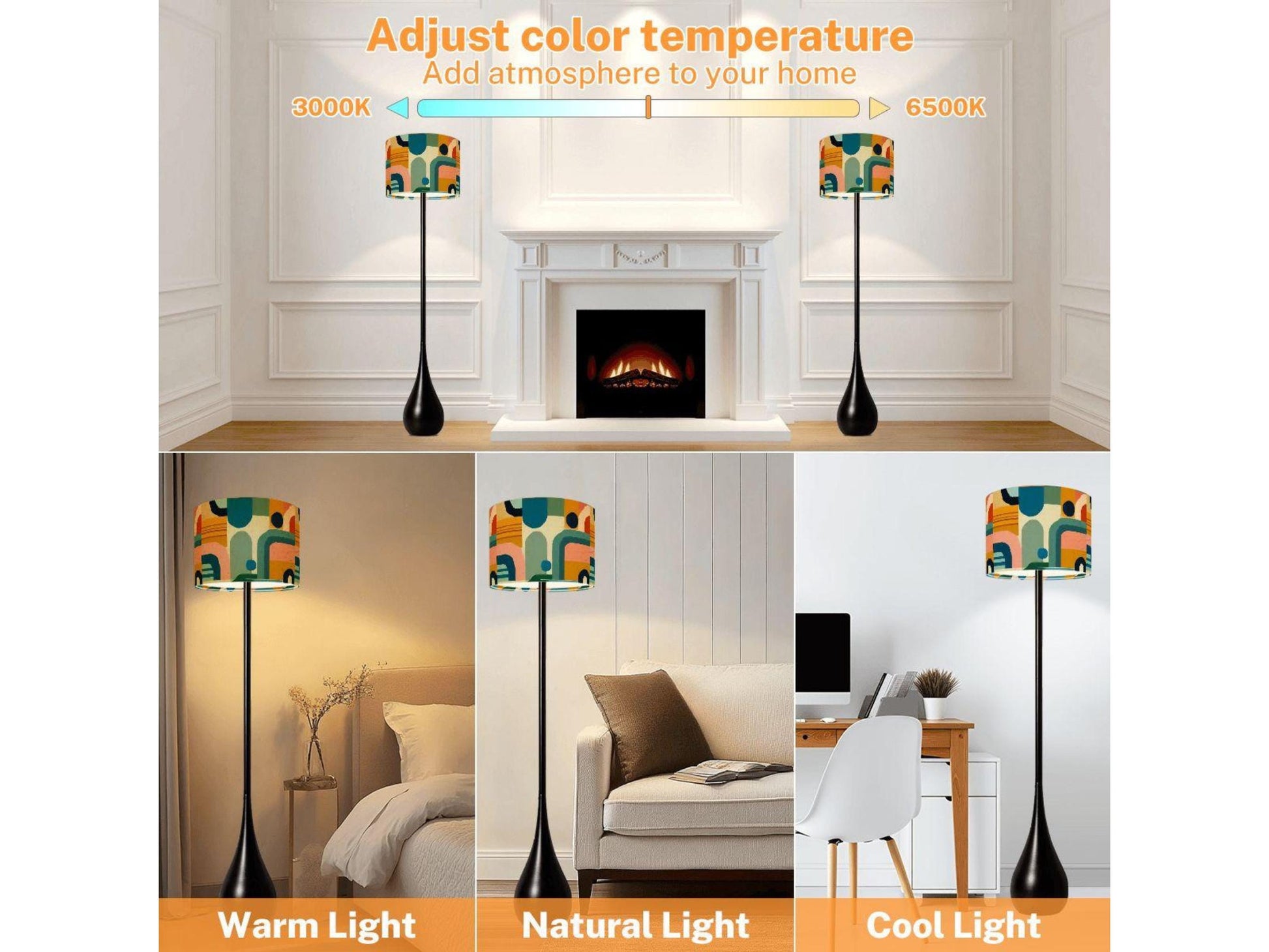 Floor Lamp Remote Control Midcentury Modern Teardrop Living Room Lamp Gift Housewarming Present Idea MCM Design Bedroom Lighting Floor Lamp