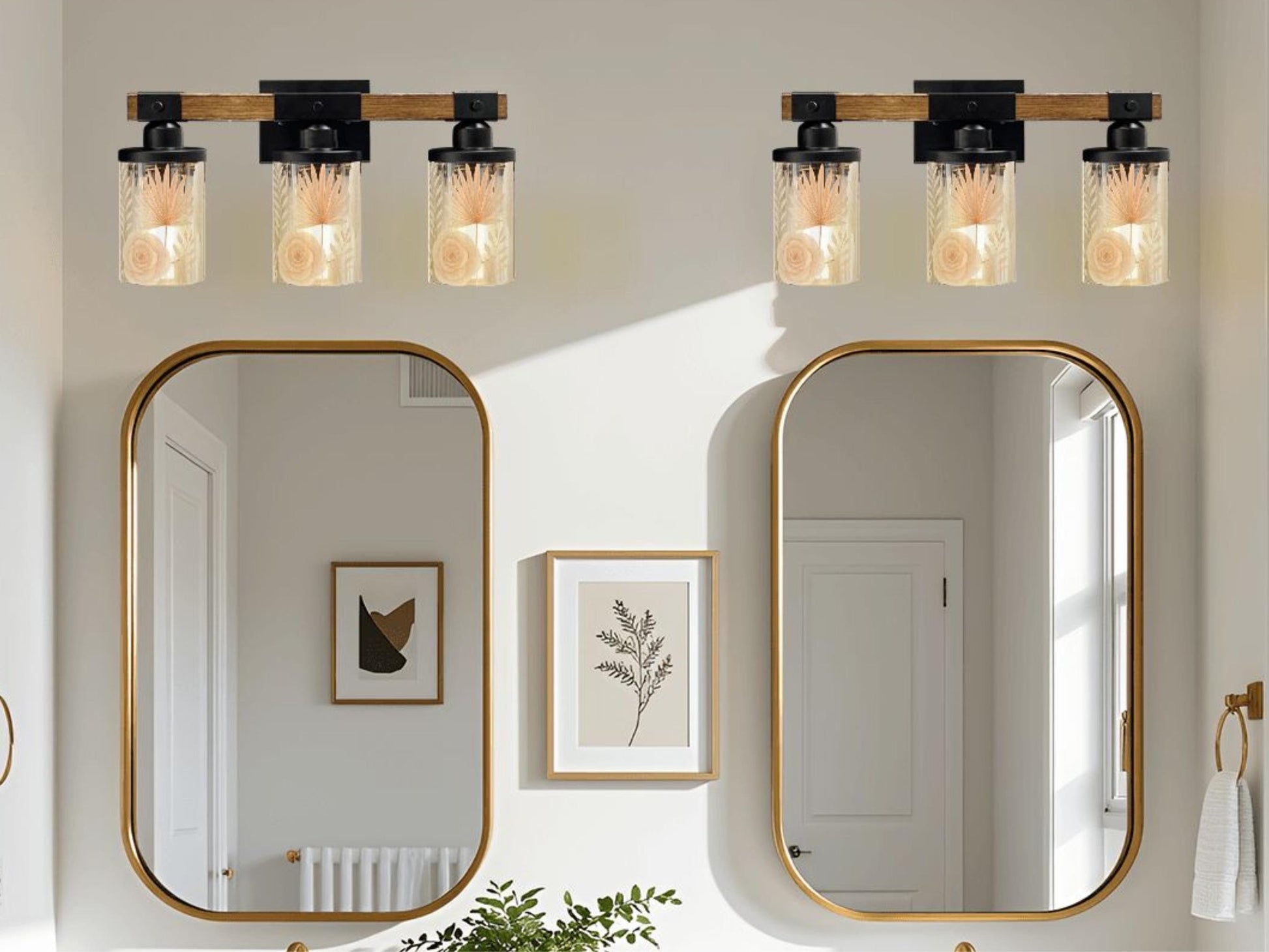 Modern Vanity Light Fixture Bathroom Lighting Desert 3-Light Decorative Metal and Glass Restroom Light Desert Orange Light Over Sink Decor