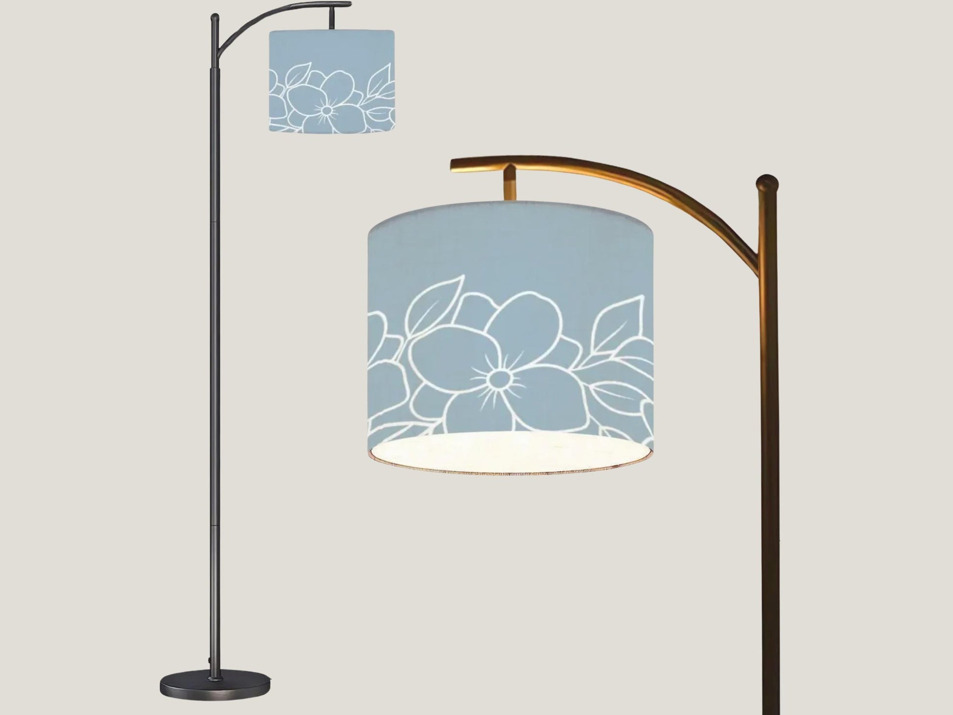 Arc Floor Lamp Modern Powder Blue Floral Living Room Lamp Gift Housewarming Present Idea Wildflowers Design Bedroom Lighting Floor Lamp Gift