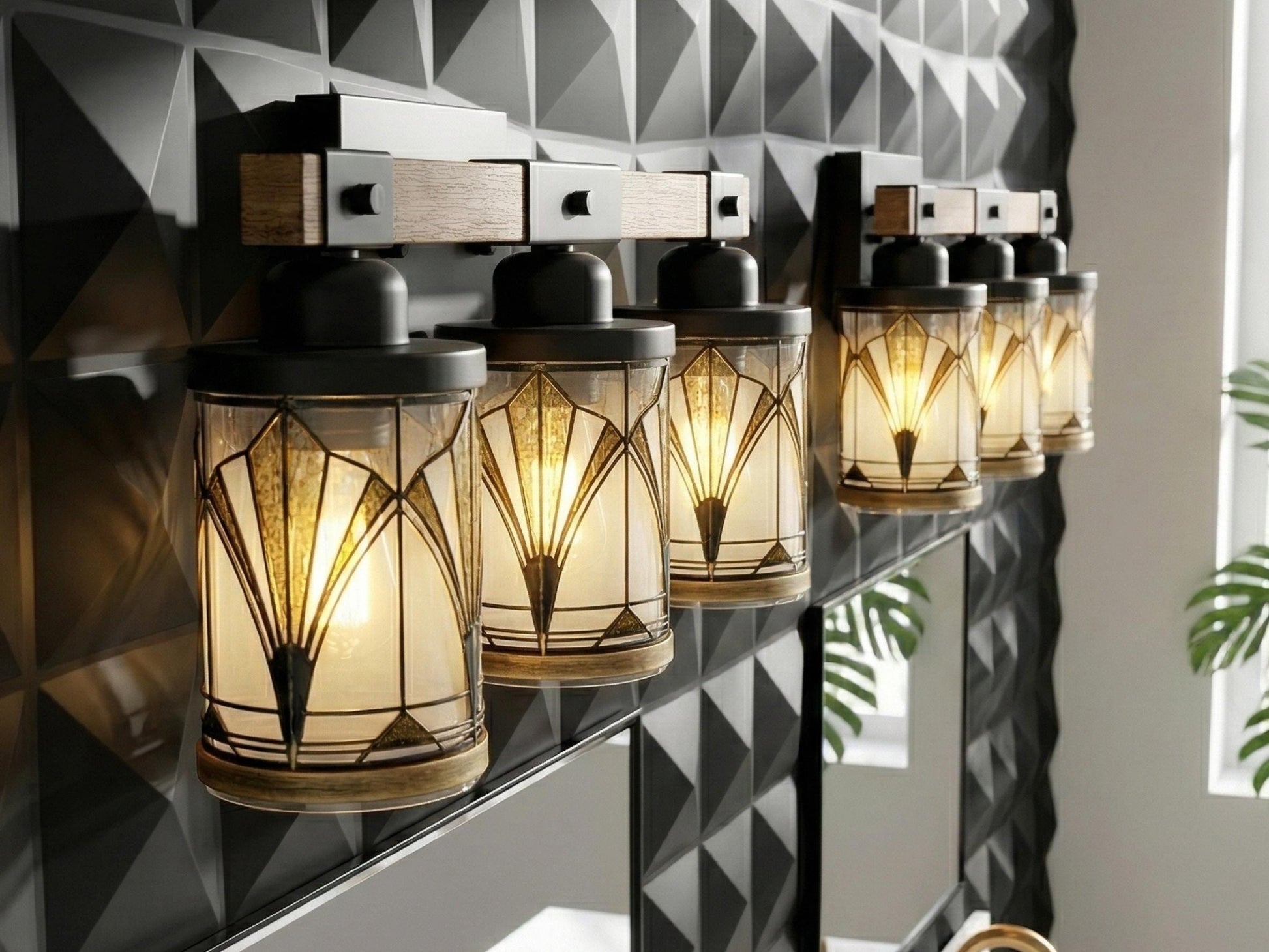 Art Deco Vanity Light Fixture Metal Glass Bathroom Lighting Vintage Wall 3-Light Above Sink Black Vanity Light Luxe Decor 3 Light Bath Decor