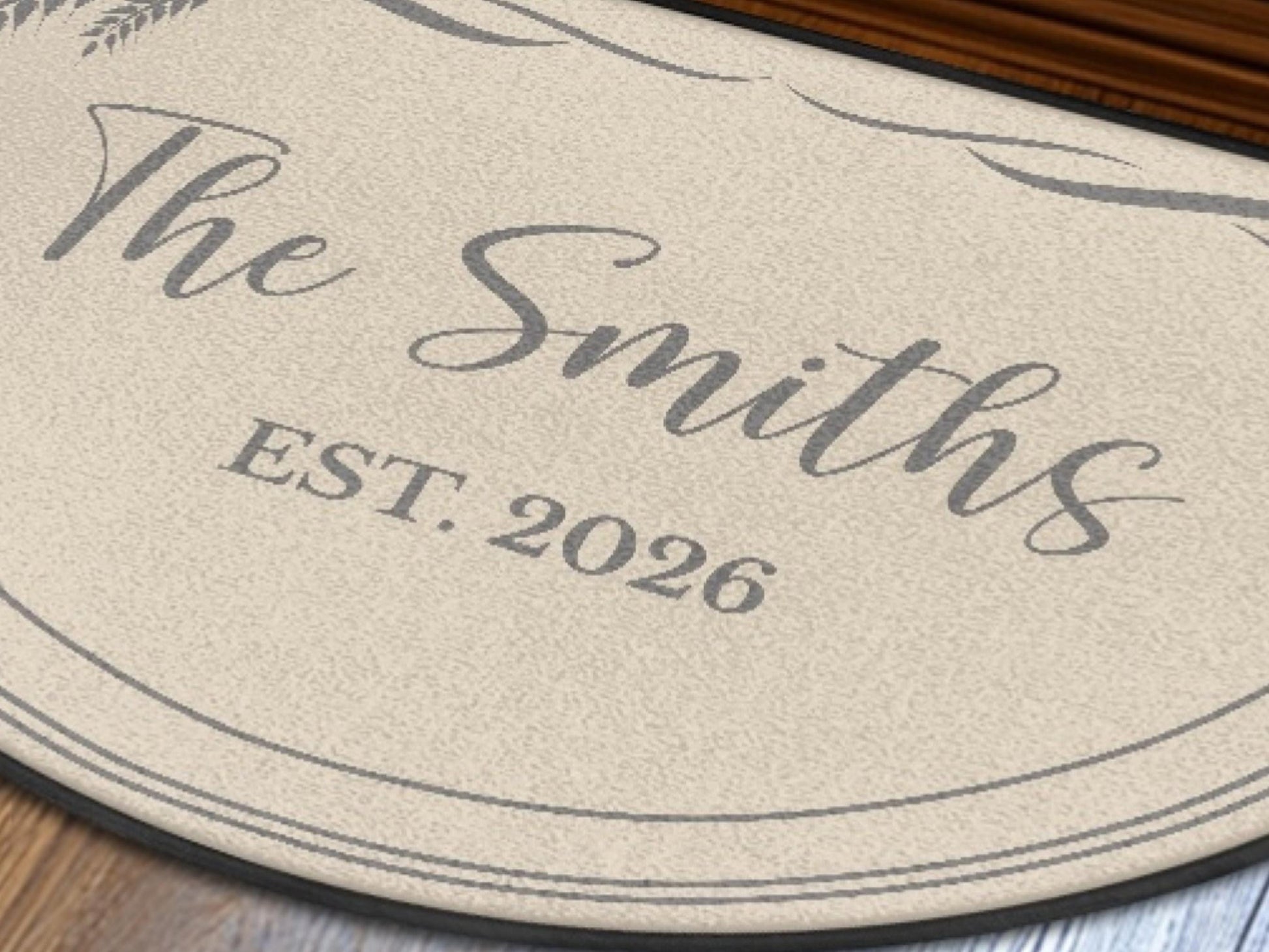 Custom Entryway Rug Welcome Mat Family Name Est Year Semi-Circle Minimalist Beige Carpet Accent Mat Rug Soft Short Pile Personalized Rug