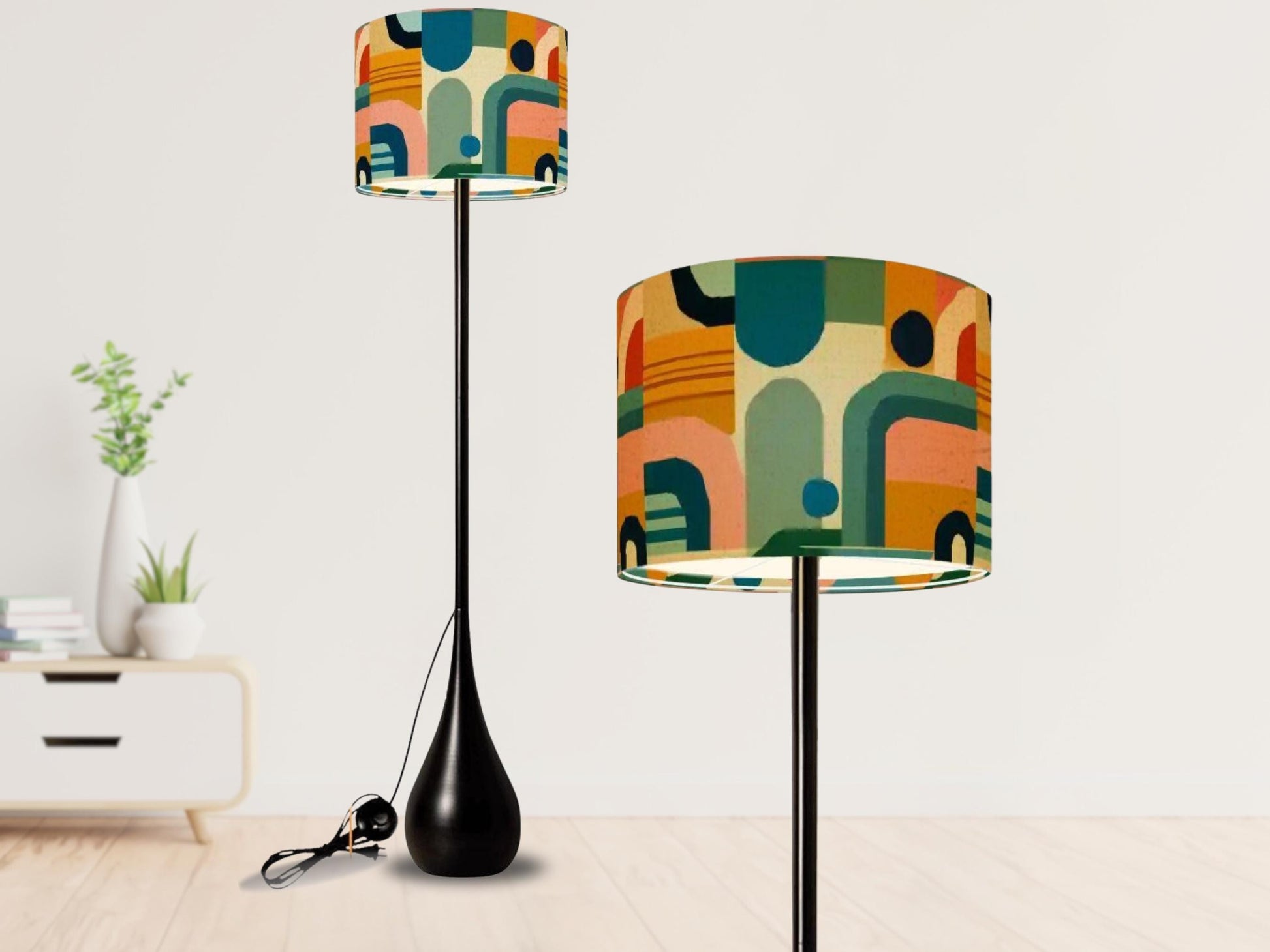 Floor Lamp Remote Control Midcentury Modern Teardrop Living Room Lamp Gift Housewarming Present Idea MCM Design Bedroom Lighting Floor Lamp