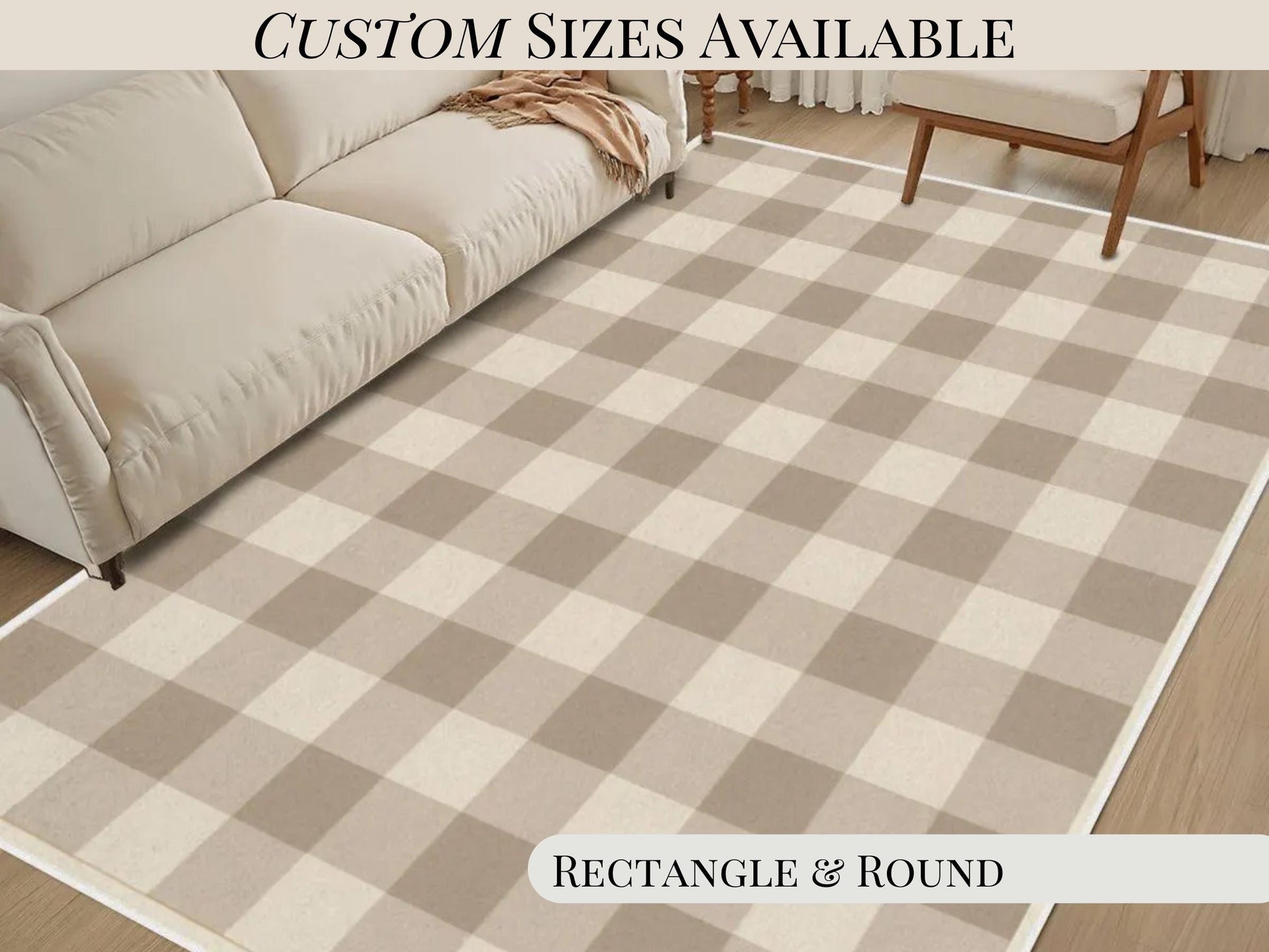 Beige Large Area Rug Custom Size Modern Farmhouse Living Room Rug Indoor Rectangle Design Carpet Round Family Room Rug Soft Short Pile