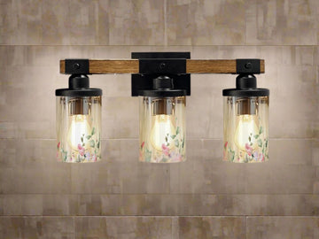 Bathroom Lighting Vanity Light Fixture Soft Pink Floral 3-Light Farmhouse Luxury Bathroom  Metal and Glass Restroom Light Over Sink Decor