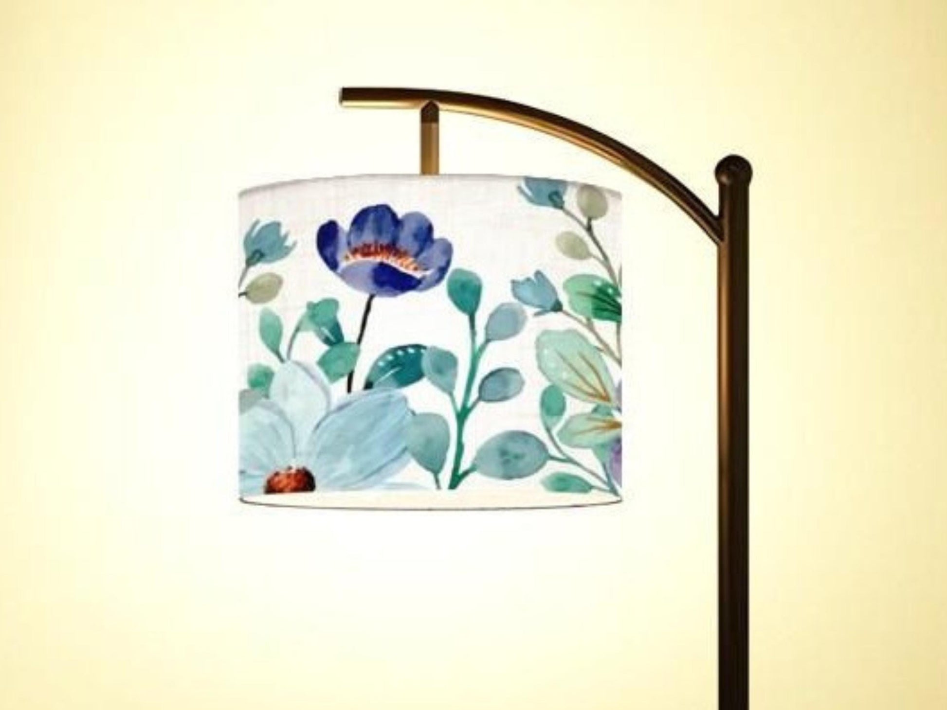 Arc Floor Lamp Modern Watercolor Blue Floral Living Room Lamp Gift Housewarming Gift Wildflower Design Bedroom Lighting Floor Lamp Gift Idea