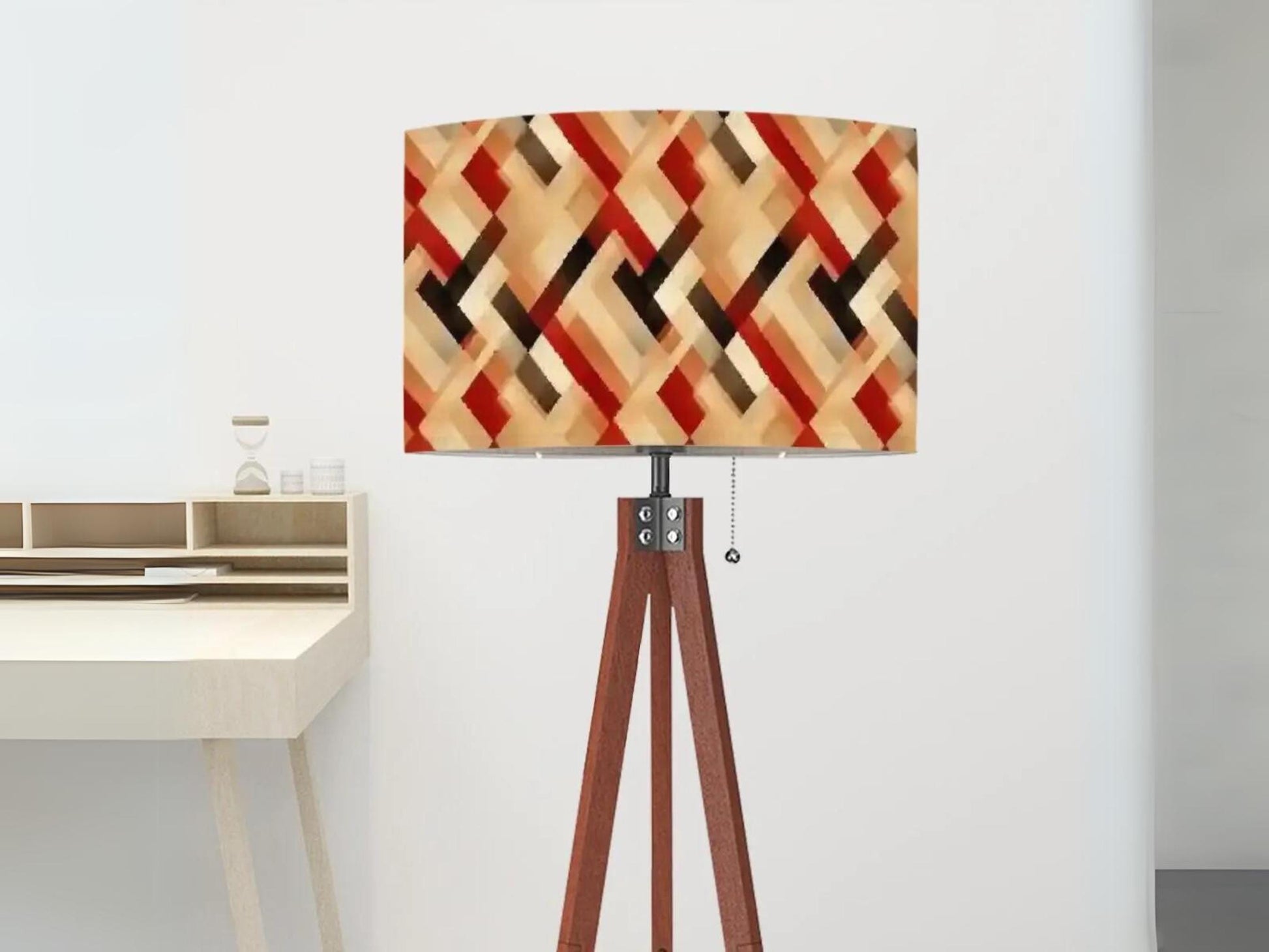 Wood Floor Lamp Mid Century Modern Tall Lamp Housewarming Gift Living Room Lighting Decor Earth Tones Geometric Minimalist Floor Lamp Gift