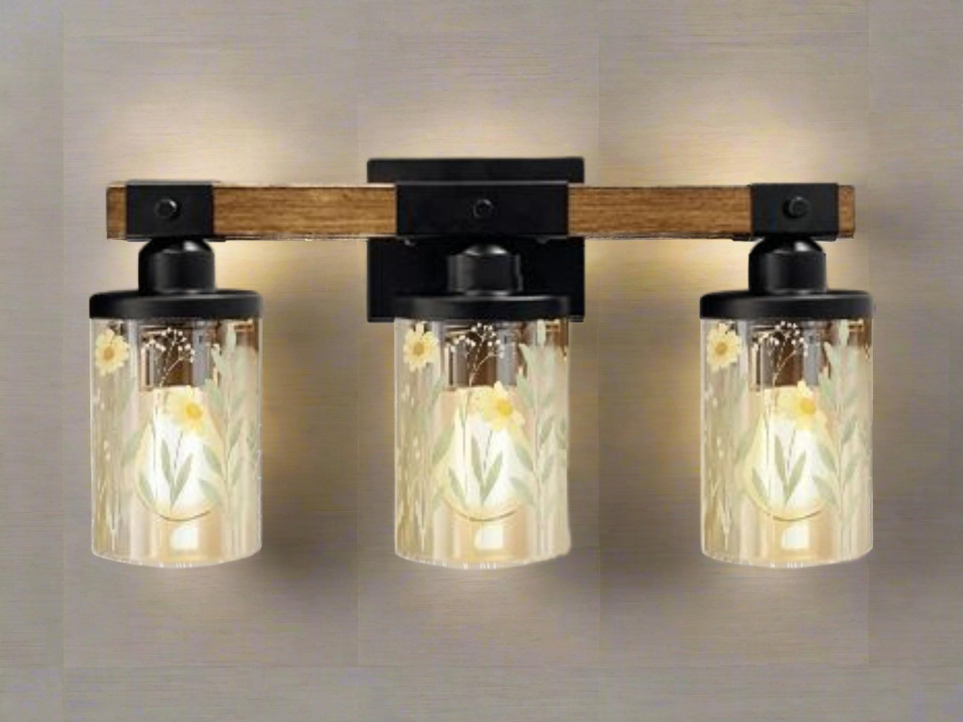 Luxury Bathroom Lighting Yellow Floral Vanity Light Fixture 3-Light Decorative Metal and Glass Restroom Light Garden Flower Over Sink Decor