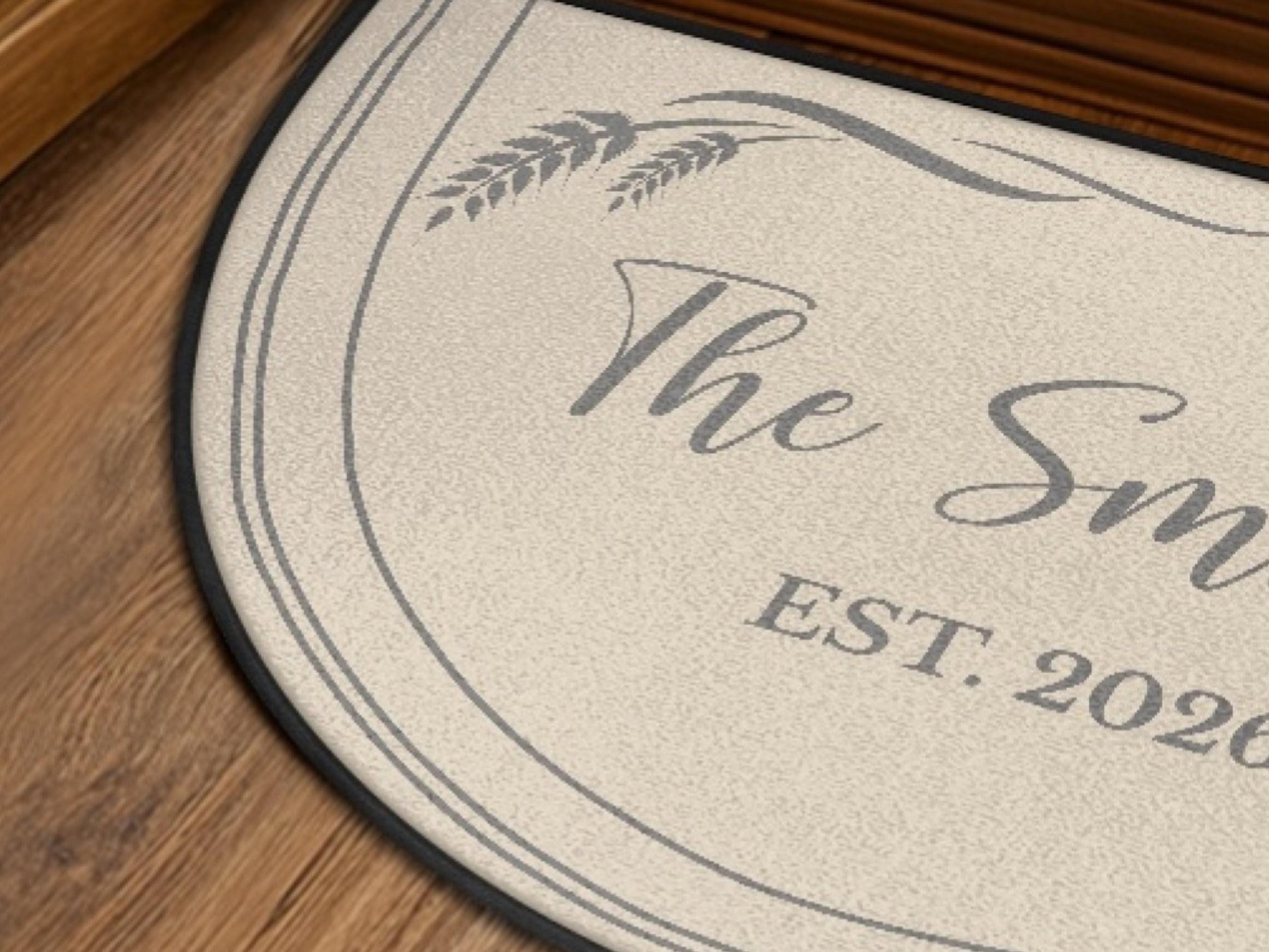 Custom Entryway Rug Welcome Mat Family Name Est Year Semi-Circle Minimalist Beige Carpet Accent Mat Rug Soft Short Pile Personalized Rug