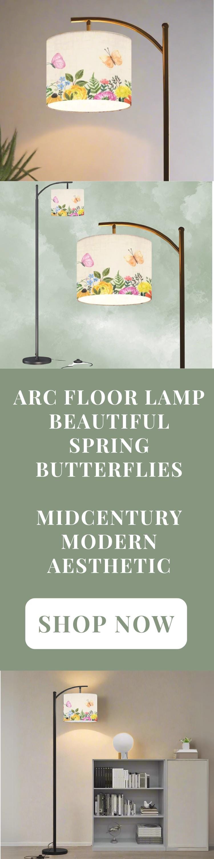 Arc Floor Lamp Modern Spring Butterflies Living Room Lamp Gift Housewarming Present Idea Flowers Design Bedroom Lighting Floor Lamp Gift