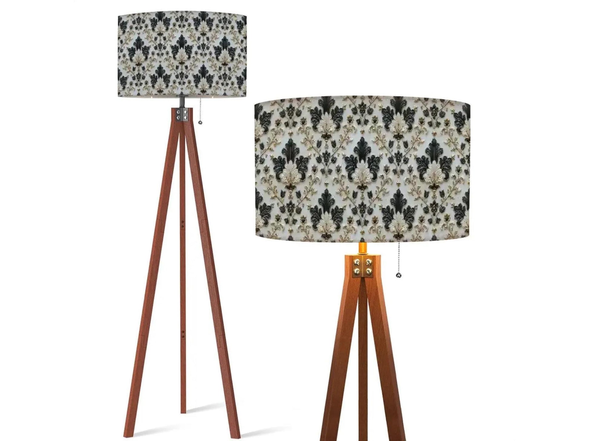 Floor Lamp Tripod Solid Wood Tall Lamp Gold and Green Ornate Floral Mid Century Shade Living Room Lighting for Bedroom Home Decor Dining