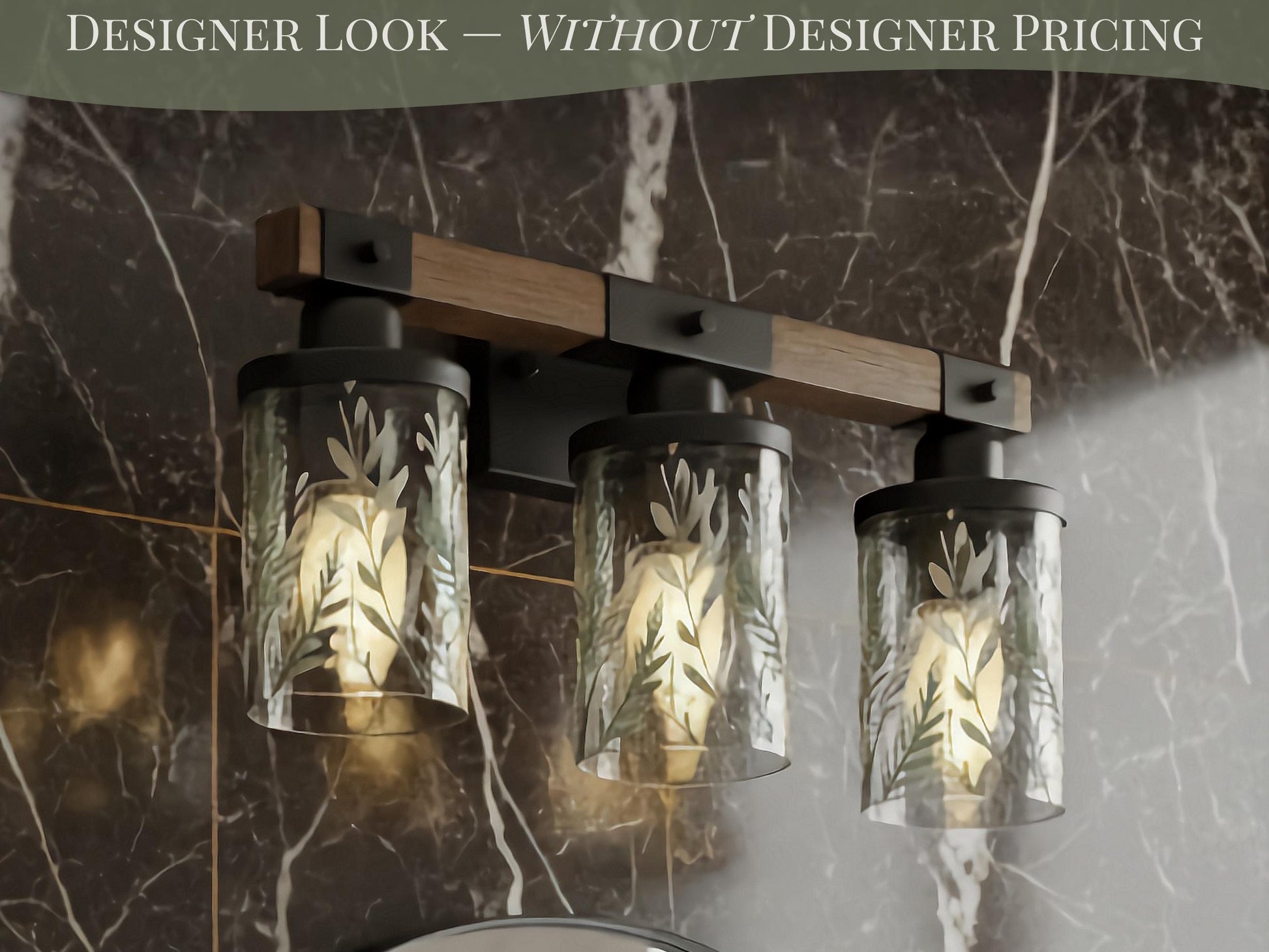 Luxury Bathroom Lighting Green Vanity Light Fixture 3-Light Decorative Metal & Glass Restroom Light Sage Greenery Botanical Over Sink Decor