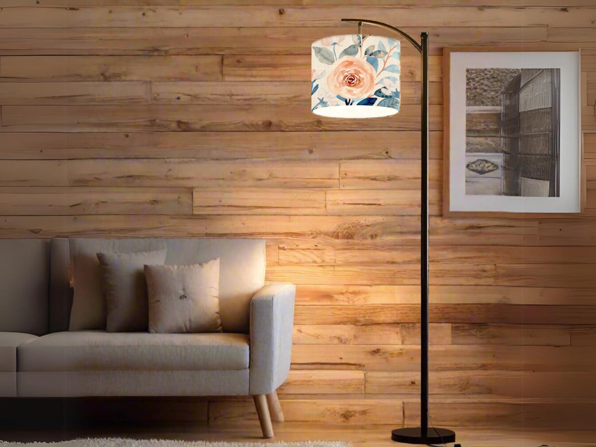 Arc Floor Lamp Modern Watercolor Roses Living Room Lamp Gift Housewarming Present Idea Floral Watercolor Bedroom Lighting Floor Lamp Gift