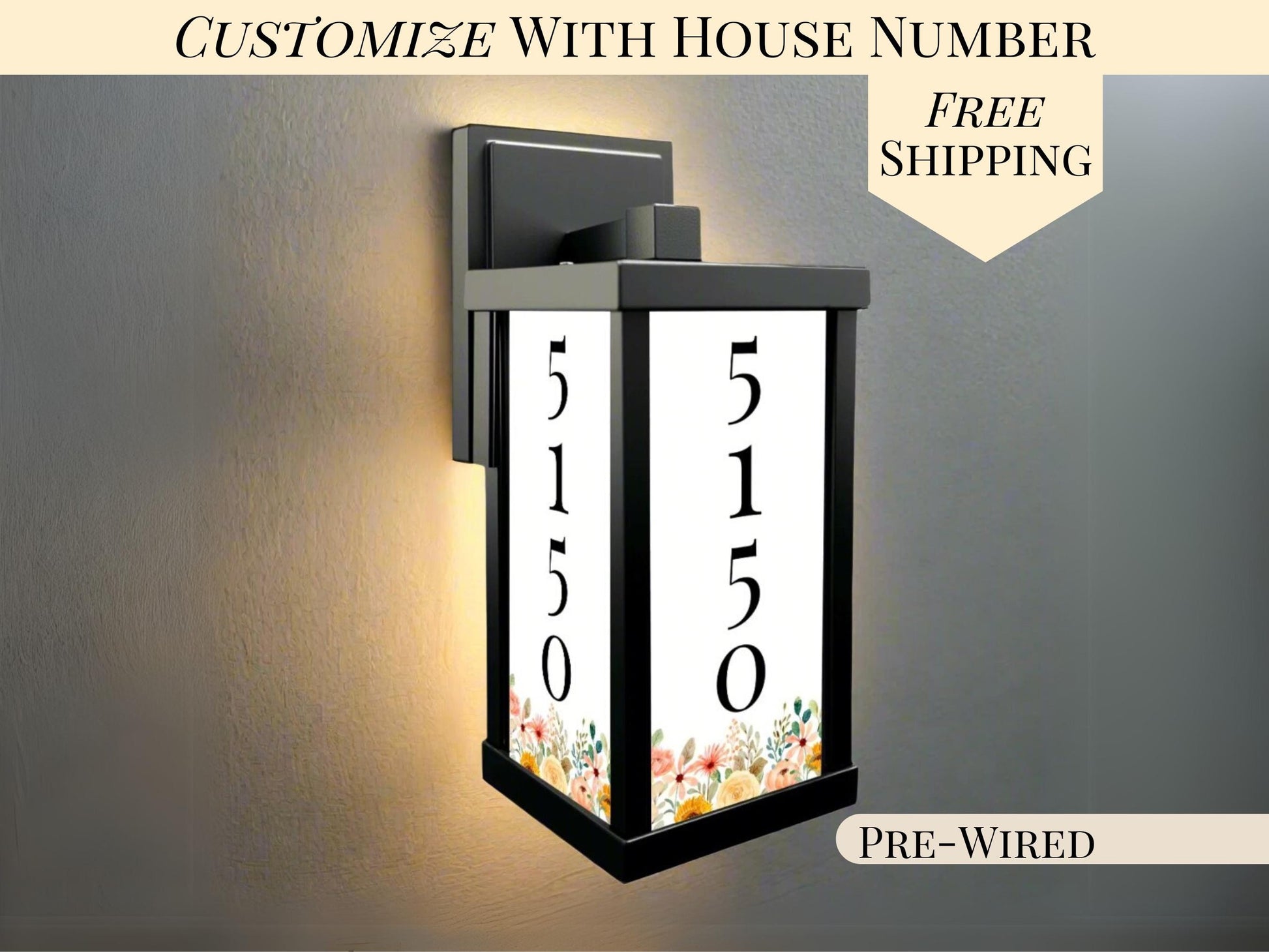 Outdoor Wall Light With House Number Floral Wall Sconce Porch Lighting Fixture Custom Address Number Lamp for Garage Sconce Personalized