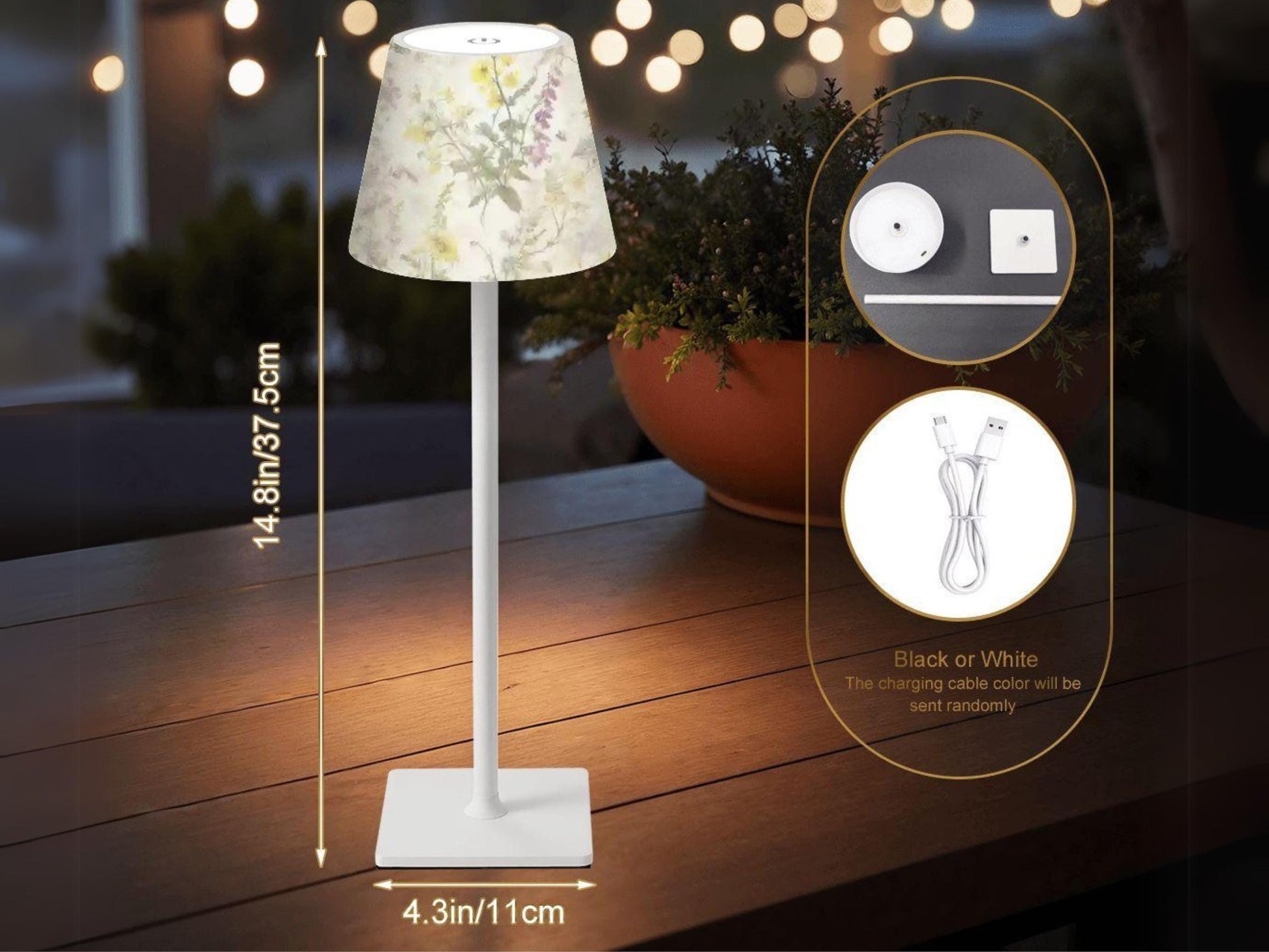 Cordless Table Lamp LED Touch Activated Desk Lamp Wildflower Rechargeable Lamp Nightstand Dimmable Table Lamp Stepless Dimming By Touch Lamp