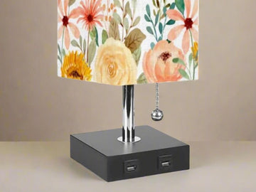 Bedside Lamp With USB Port For Bedroom Watercolor Floral Lamp With Shade Small Desk Lamp For Office Metal Desk Lamp Lighting for Living Room