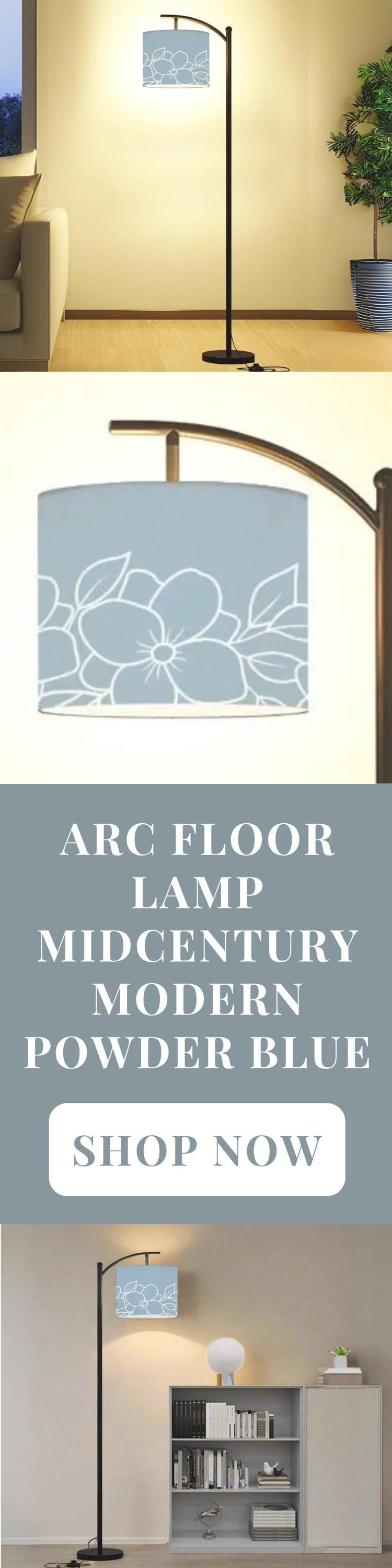 Arc Floor Lamp Modern Powder Blue Floral Living Room Lamp Gift Housewarming Present Idea Wildflowers Design Bedroom Lighting Floor Lamp Gift