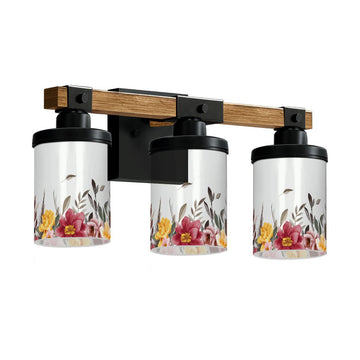 Burgundy and Yellow Floral Three-Light Vanity Fixture