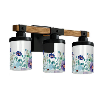 Blue and Purple Blossom Three-Light Vanity Fixture
