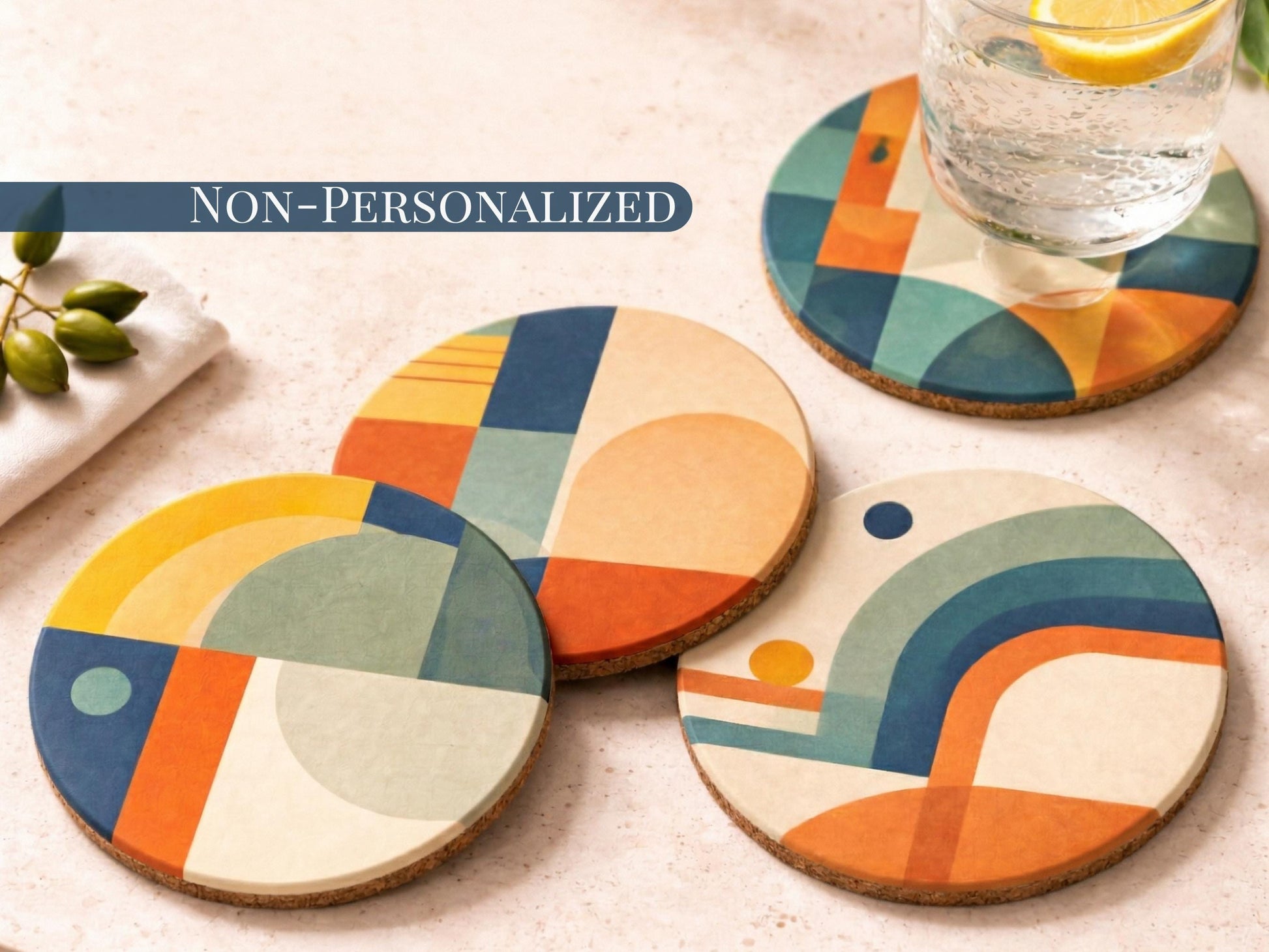 Mid Century Modern Coaster Set Retro Geometric Drink Coasters Abstract Arch Design Modern Home Decor Designer Coasters Set of 2 Set of 4