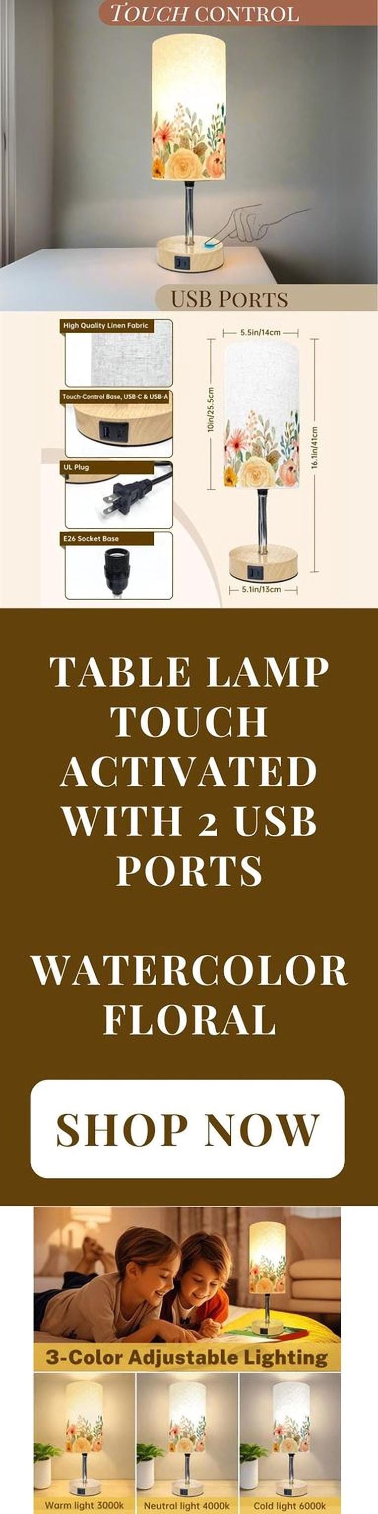 Table Lamp Touch Activated On Off Floral Watercolor Flowers Lamp With USB Small Desk Lamp For Office Wood Desk Lamp Lighting for Living Room Table Lamp Touch Activated On Off Floral Watercolor Flowers Lamp With USB Small Desk Lamp For Office Wood Desk Lamp Lighting for Living Room Table Lamp Touch Activated On Off Floral Watercolor Flowers Lamp With USB Small Desk Lamp For Office Wood Desk Lamp Lighting for Living Room
