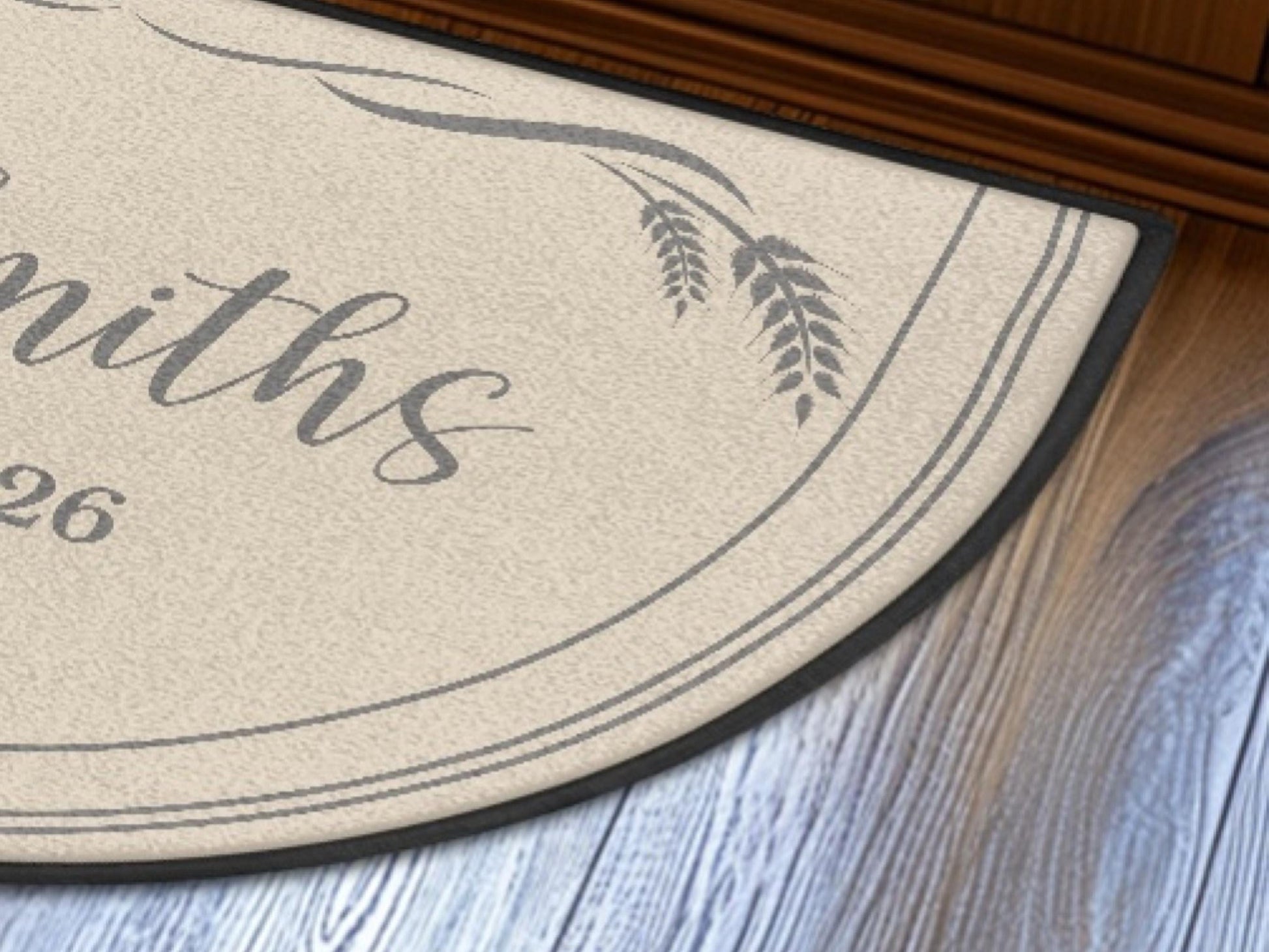 Custom Entryway Rug Welcome Mat Family Name Est Year Semi-Circle Minimalist Beige Carpet Accent Mat Rug Soft Short Pile Personalized Rug