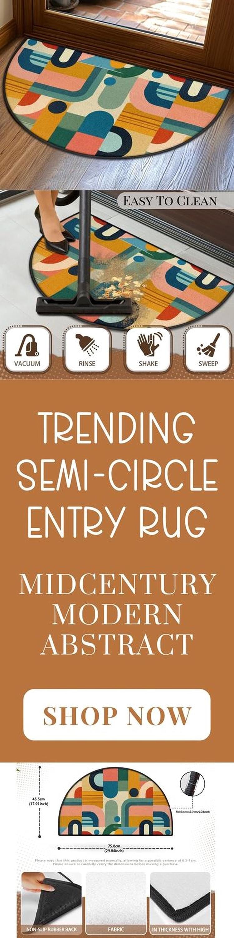 Midcentury Modern Entryway Rug Semi-Circle Colorful Rug Indoor MCM Design Carpet Accenty Welcome Mat Mid Mod Rug Soft Short Pile Midmod Rug