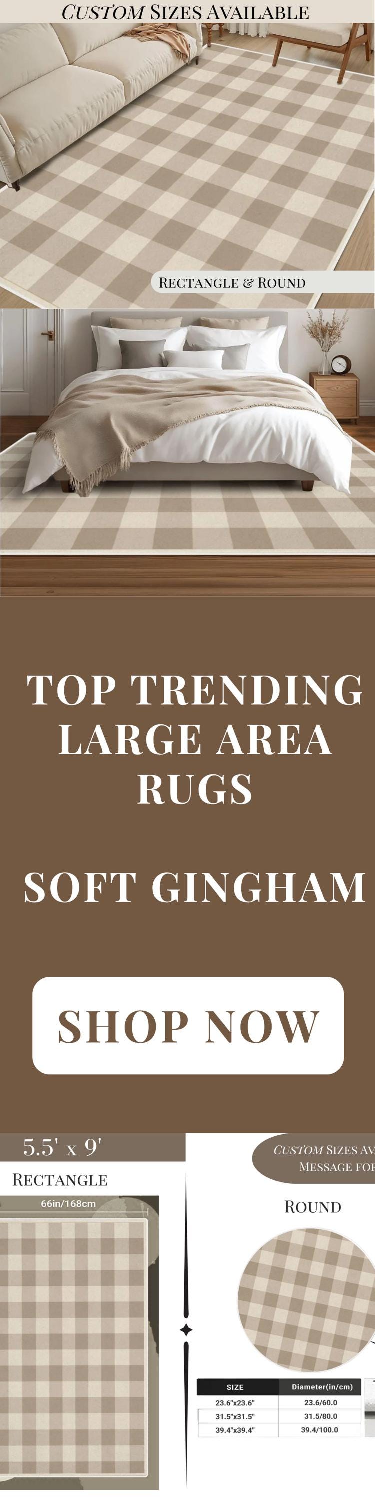 Beige Large Area Rug Custom Size Modern Farmhouse Living Room Rug Indoor Rectangle Design Carpet Round Family Room Rug Soft Short Pile