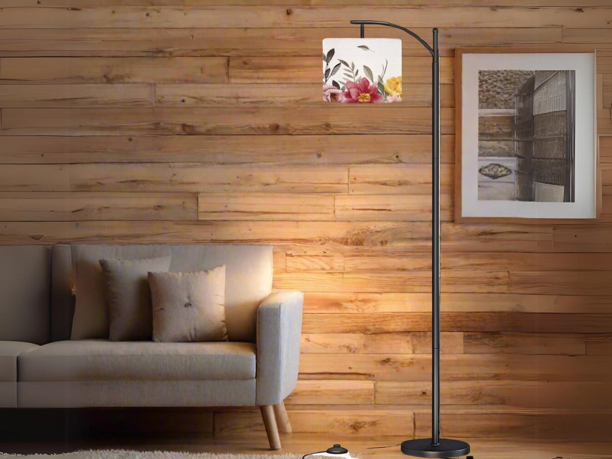 Modern Arc Floor Lamp Watercolor Floral Housewarming Present Idea Living Room Lamp Gift Wildflowers Design Bedroom Lighting Floor Lamp Gift