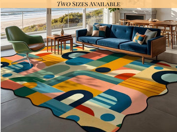 Mid Century Modern Scalloped Edge Rug 8x10 9x12 Geometric Area Rug MCM Retro Colorful Living Room Rug Statement Floor Decor Mid Mod Rug