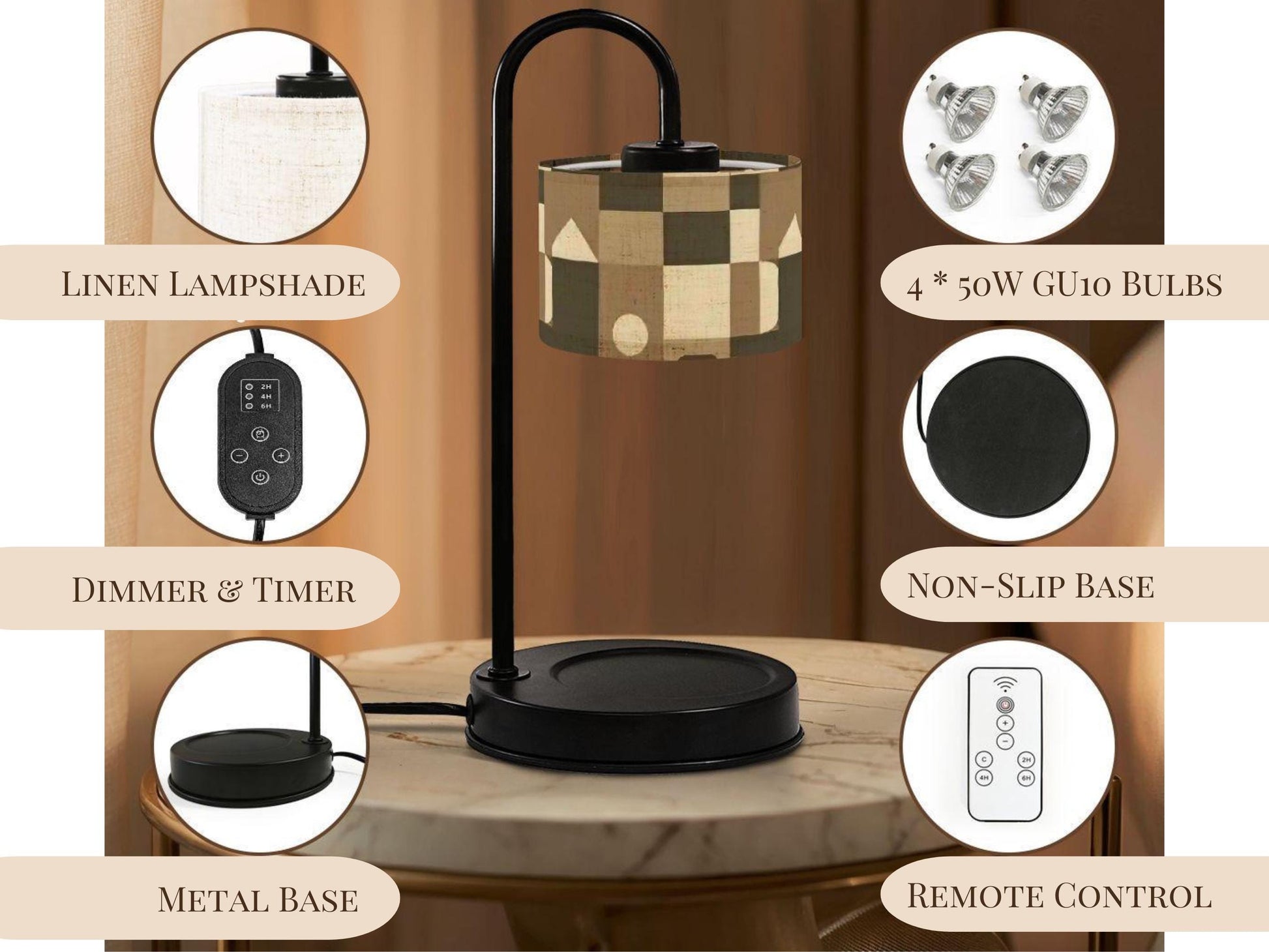 Candle Warmer Lamp Scented Soy Wax Warmer Candle Lamp For Nightstand Geometric Brown Candle Housewarming Gift For Her Scent Candle Gift Idea