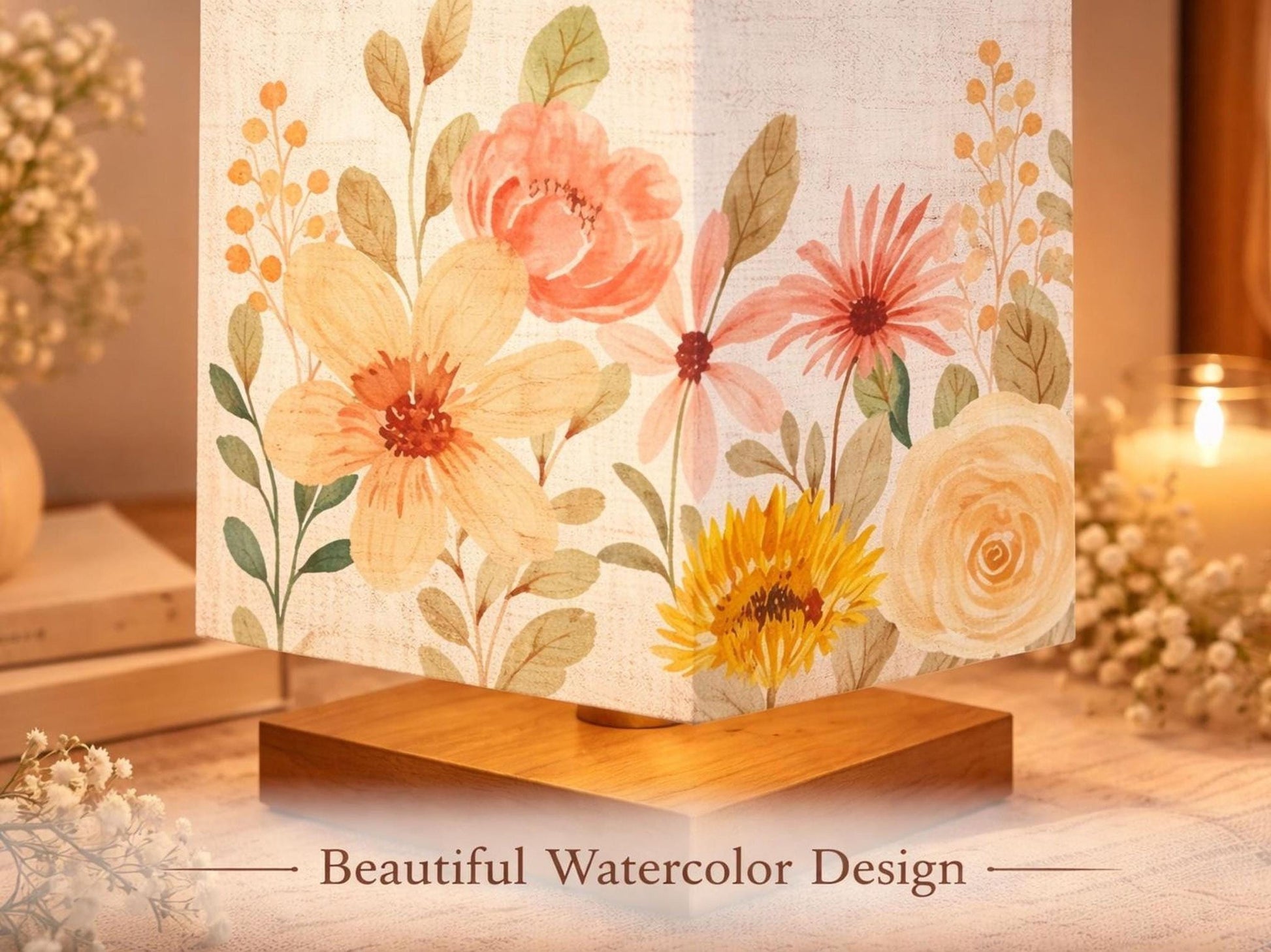 Bedside Table Lamp Remote Control Floral Watercolor Flowers Lamp For Small Desk Lamp For Office Wood Desk Lamp Lighting for Living Room