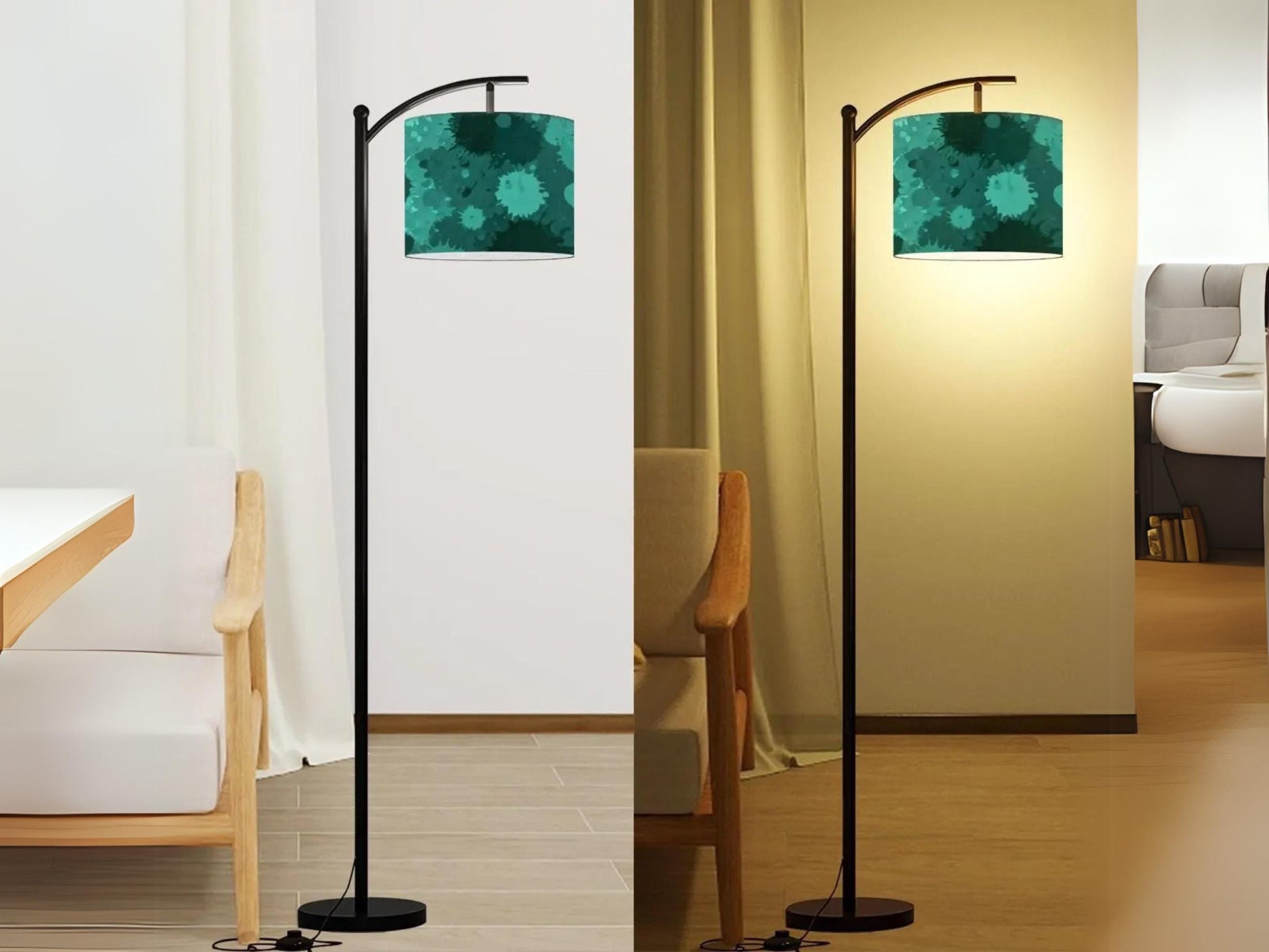 Arc Floor Lamp Modern Splash Teal Splatter Living Room Lamp Gift Housewarming Present Idea Modern Design Bedroom Lighting Floor Lamp Gift