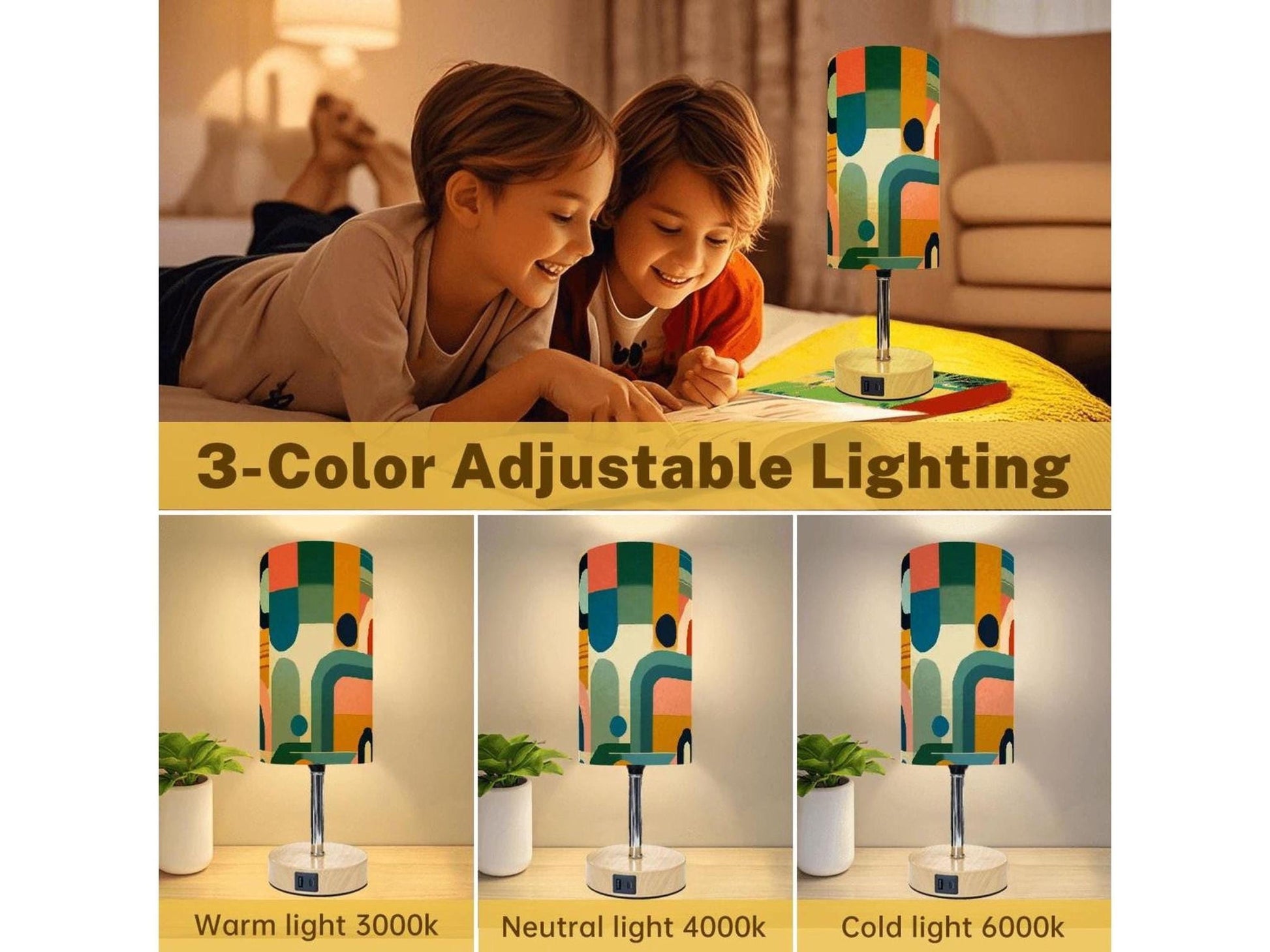 Table Lamp Touch Activated On Off Midcentury Modern Orange Lamp With USB Small Desk Lamp For Office Wood Desk Lamp Lighting for Living Room