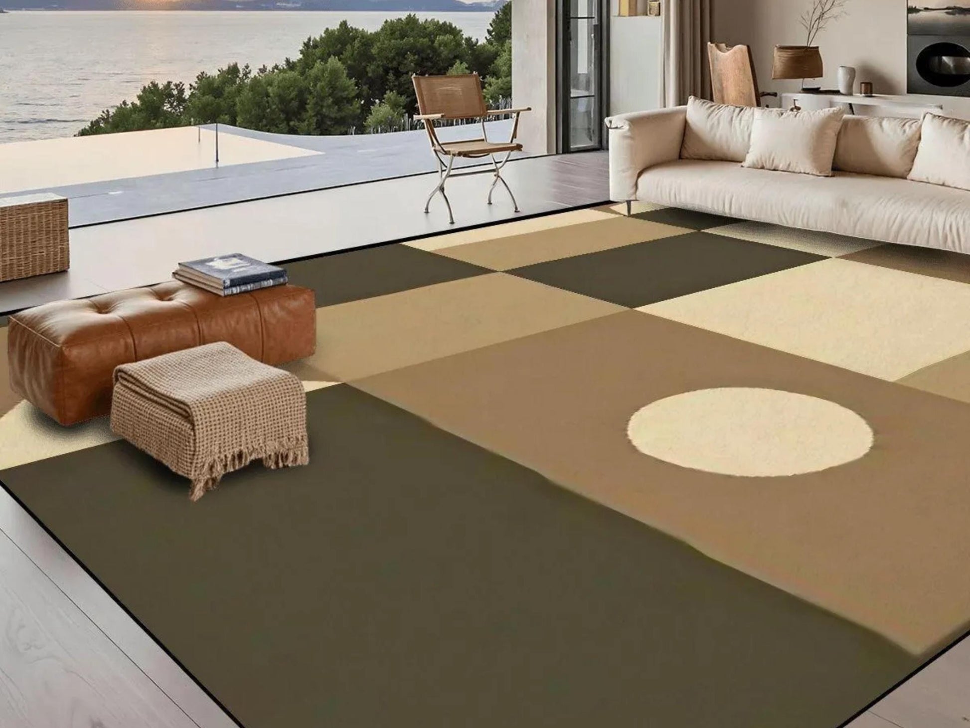 8ft x 10ft Large Area Rug in Brown Modern Large Living Room Rug Indoor Outdoor Design Carpet 96in x 120in Family Room Rug Soft Short Pile
