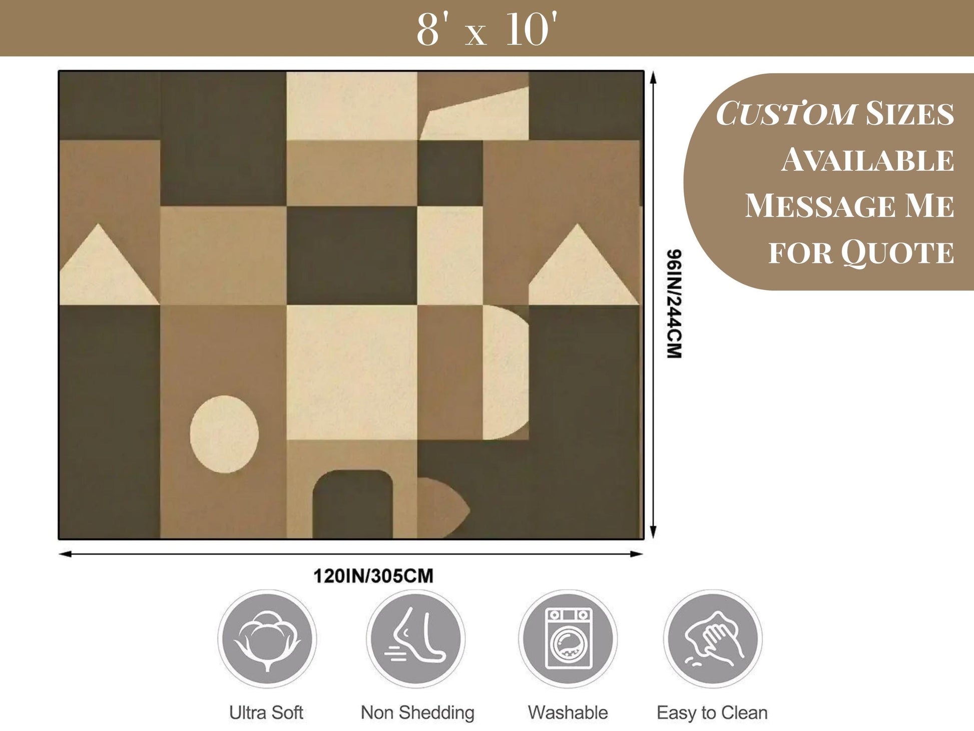 8ft x 10ft Large Area Rug in Brown Modern Large Living Room Rug Indoor Outdoor Design Carpet 96in x 120in Family Room Rug Soft Short Pile
