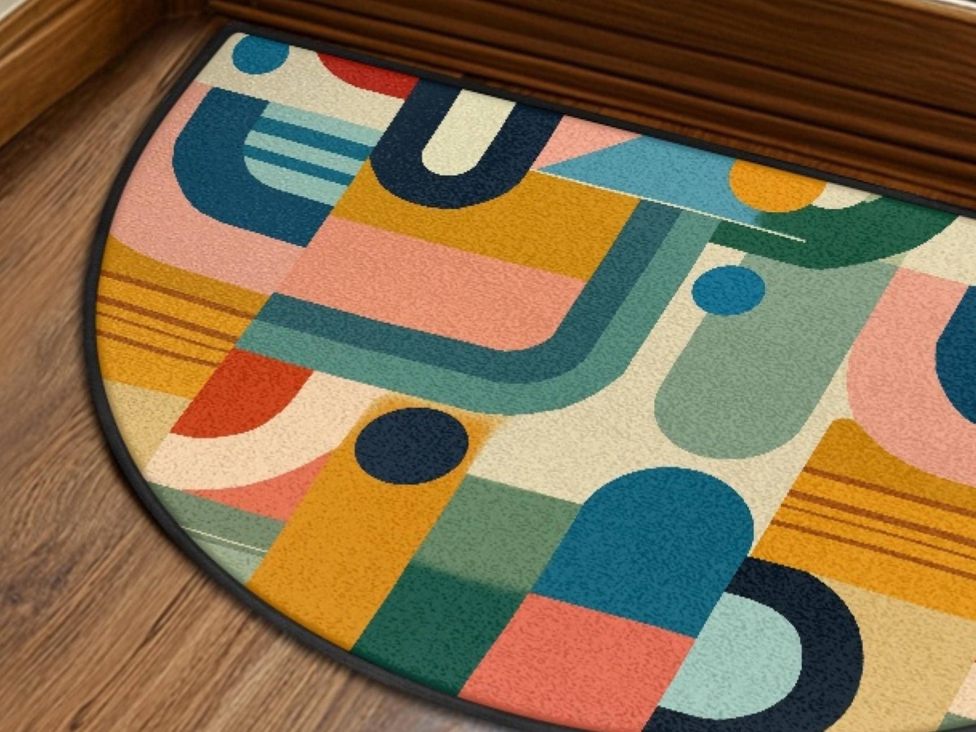 Midcentury Modern Entryway Rug Semi-Circle Colorful Rug Indoor MCM Design Carpet Accenty Welcome Mat Mid Mod Rug Soft Short Pile Midmod Rug