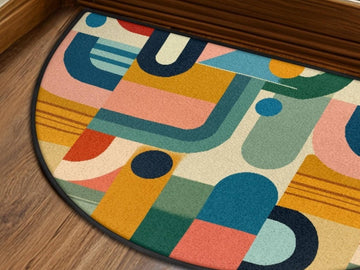 Midcentury Modern Entryway Rug Semi-Circle Colorful Rug Indoor MCM Design Carpet Accenty Welcome Mat Mid Mod Rug Soft Short Pile Midmod Rug