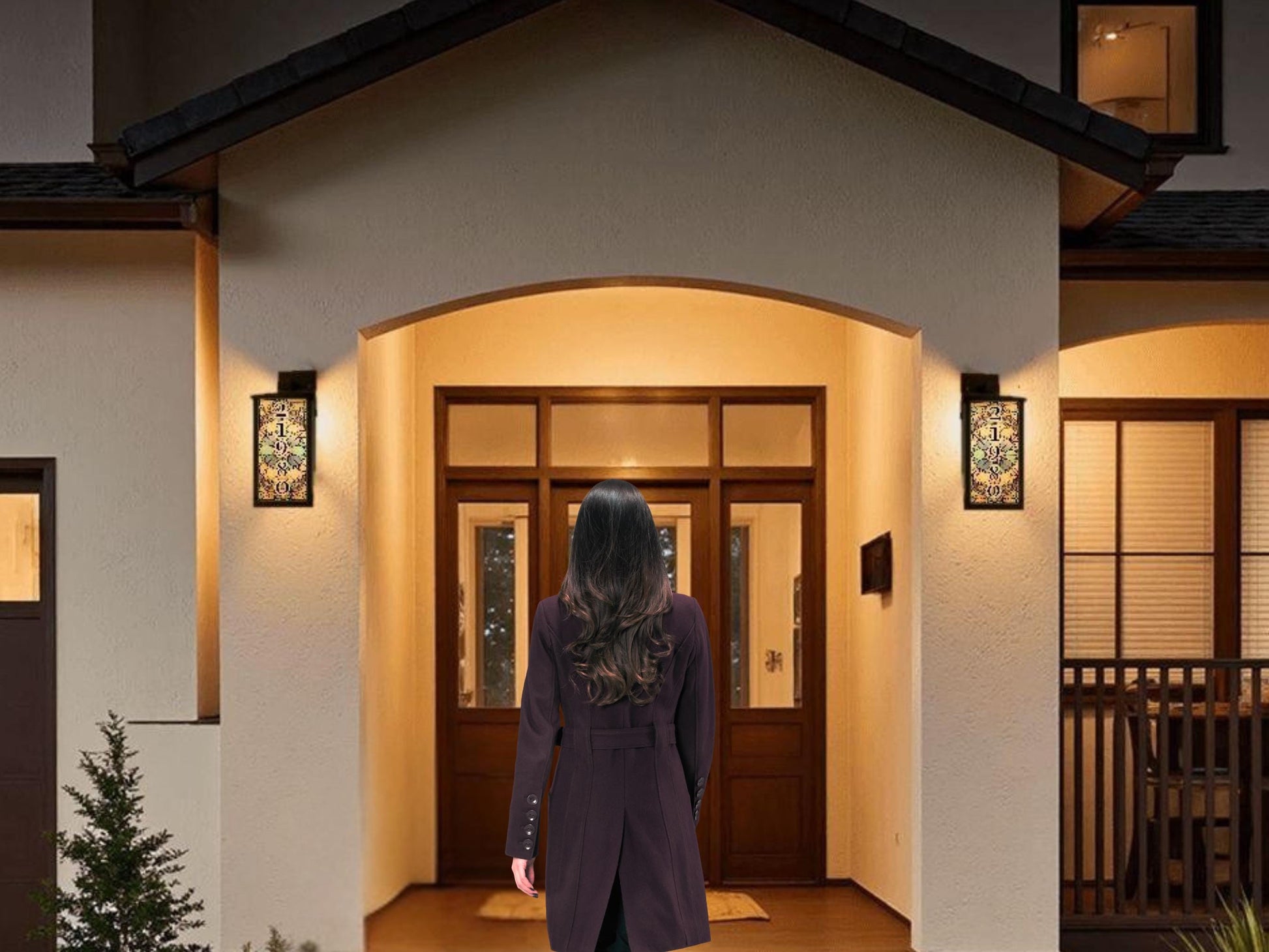 Porch Wall Light Personalized With House Number Stained Glass Wall Sconce Outdoor Lighting Fixture Custom Address Number Lamp Garage Sconce