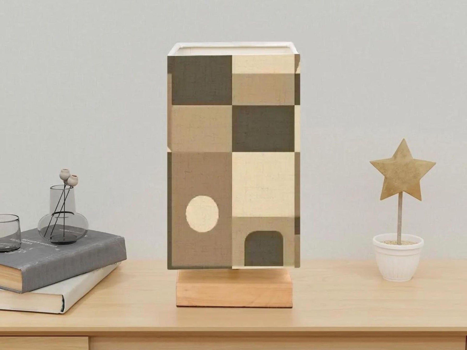 Table Lamp Remote Control For Bedroom Small Desk Lamp For Office Earth Tone Geometric Design Lamp Wood Desk Lamp Lighting for Living Room