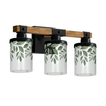 Deep Sage Leaf Border Three-Light Vanity Fixture