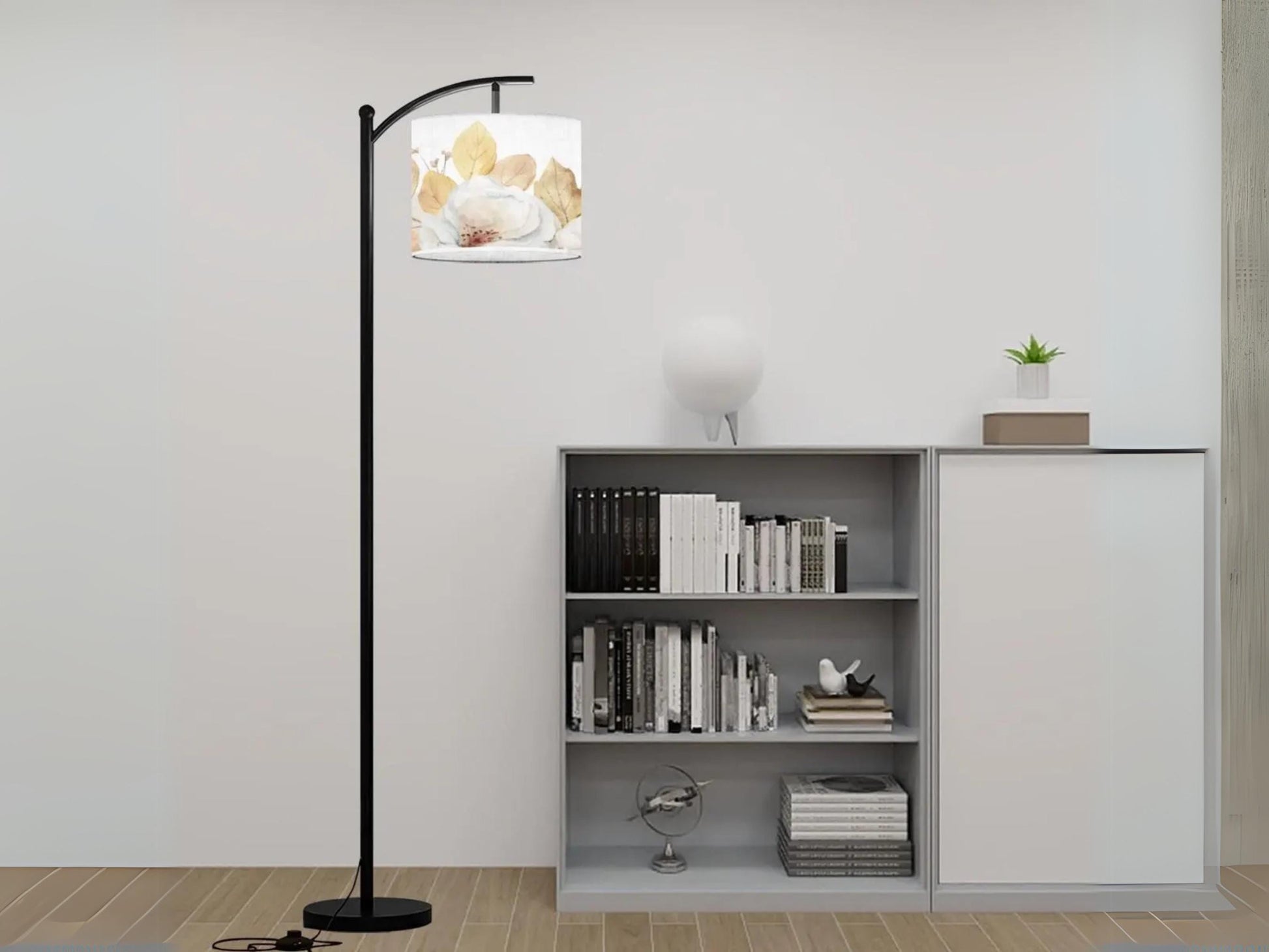 Arc Floor Lamp Modern Housewarming Present Idea Watercolor Floral Living Room Lamp Gift Flowers Design Bedroom Lighting Floor Lamp Gift
