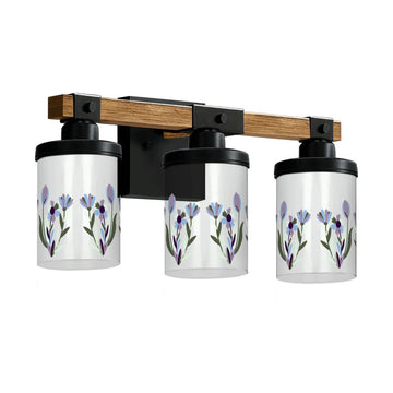 Purple Floral Sprigs Three-Light Vanity Fixture
