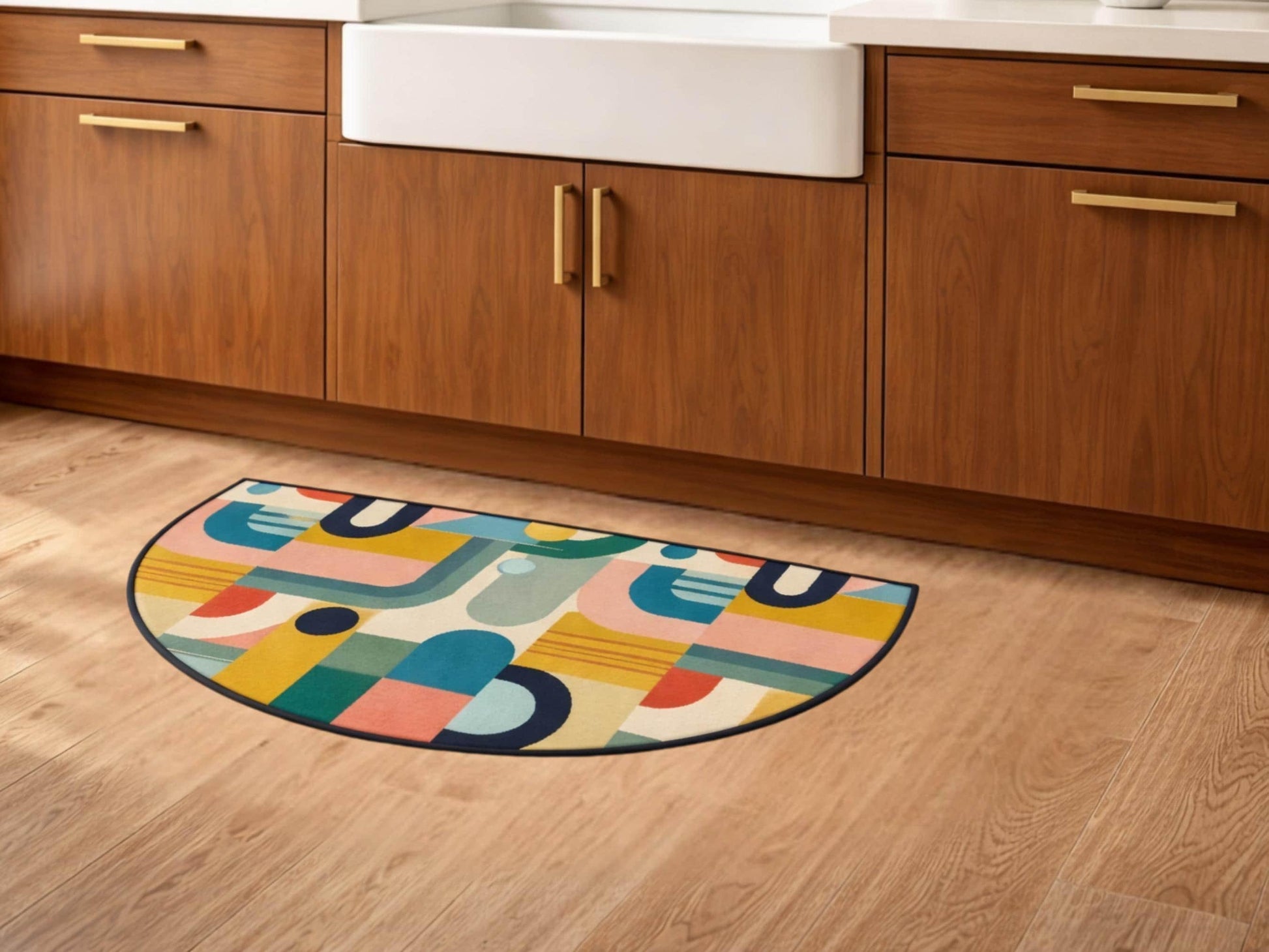 Midcentury Modern Entryway Rug Semi-Circle Colorful Rug Indoor MCM Design Carpet Accenty Welcome Mat Mid Mod Rug Soft Short Pile Midmod Rug
