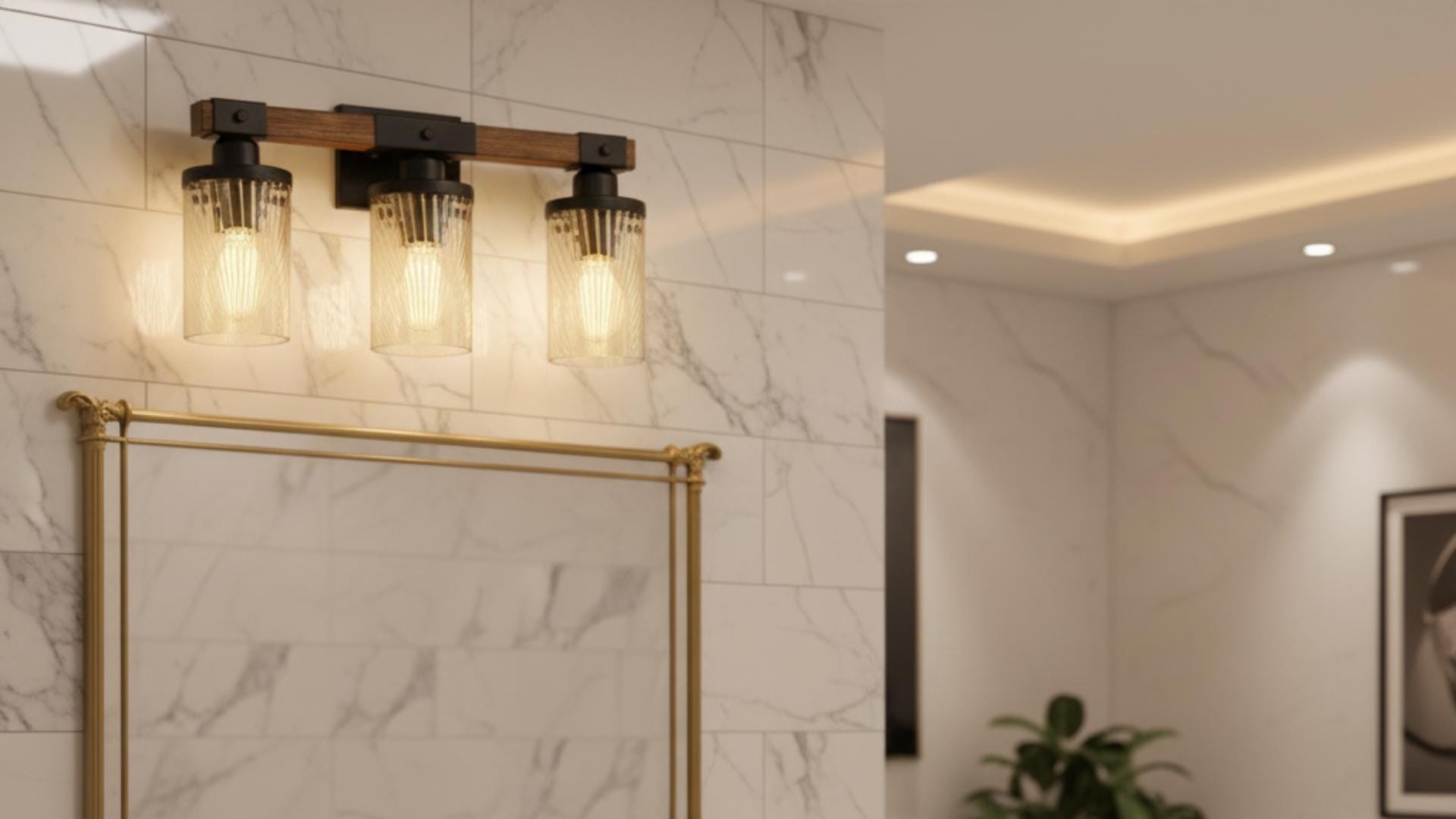 Luxury Bathroom Lighting Modern Farmhouse Vanity Light Fixture 3-Light Decorative Metal & Glass Bath Light Lined Beige Light Over Sink Decor