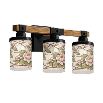 Blush Floral Stained-Glass-Style Three-Light Vanity Fixture