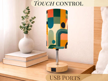 Table Lamp Touch Activated On Off Midcentury Modern Orange Lamp With USB Small Desk Lamp For Office Wood Desk Lamp Lighting for Living Room